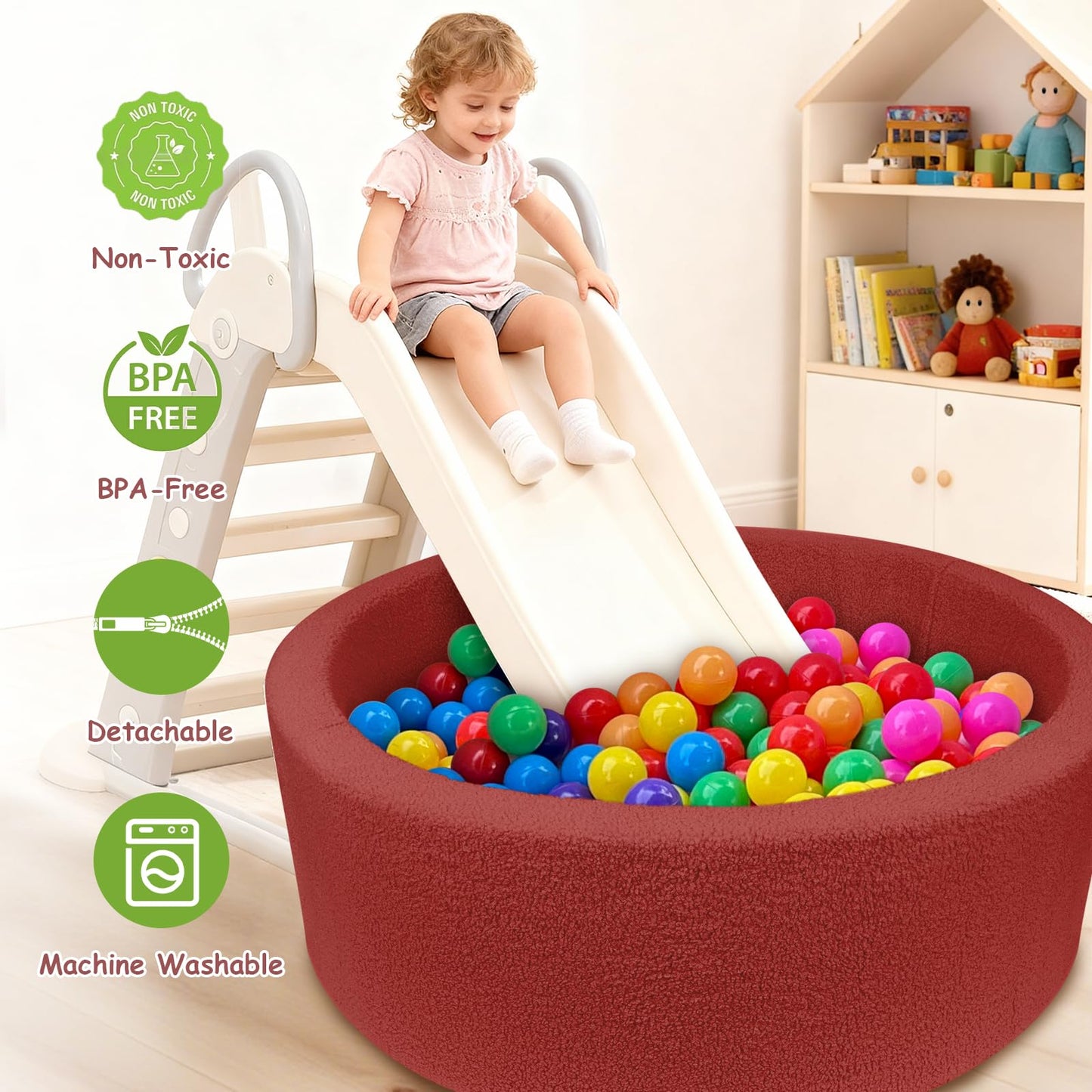 MEOGETY Kids Foam Ball Pit – Soft Teddy Fleece Play Space for Toddlers