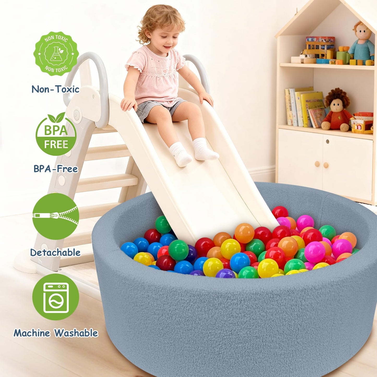 MEOGETY Kids Foam Ball Pit – Safe Teddy Fleece Play Space (Balls Not Included)