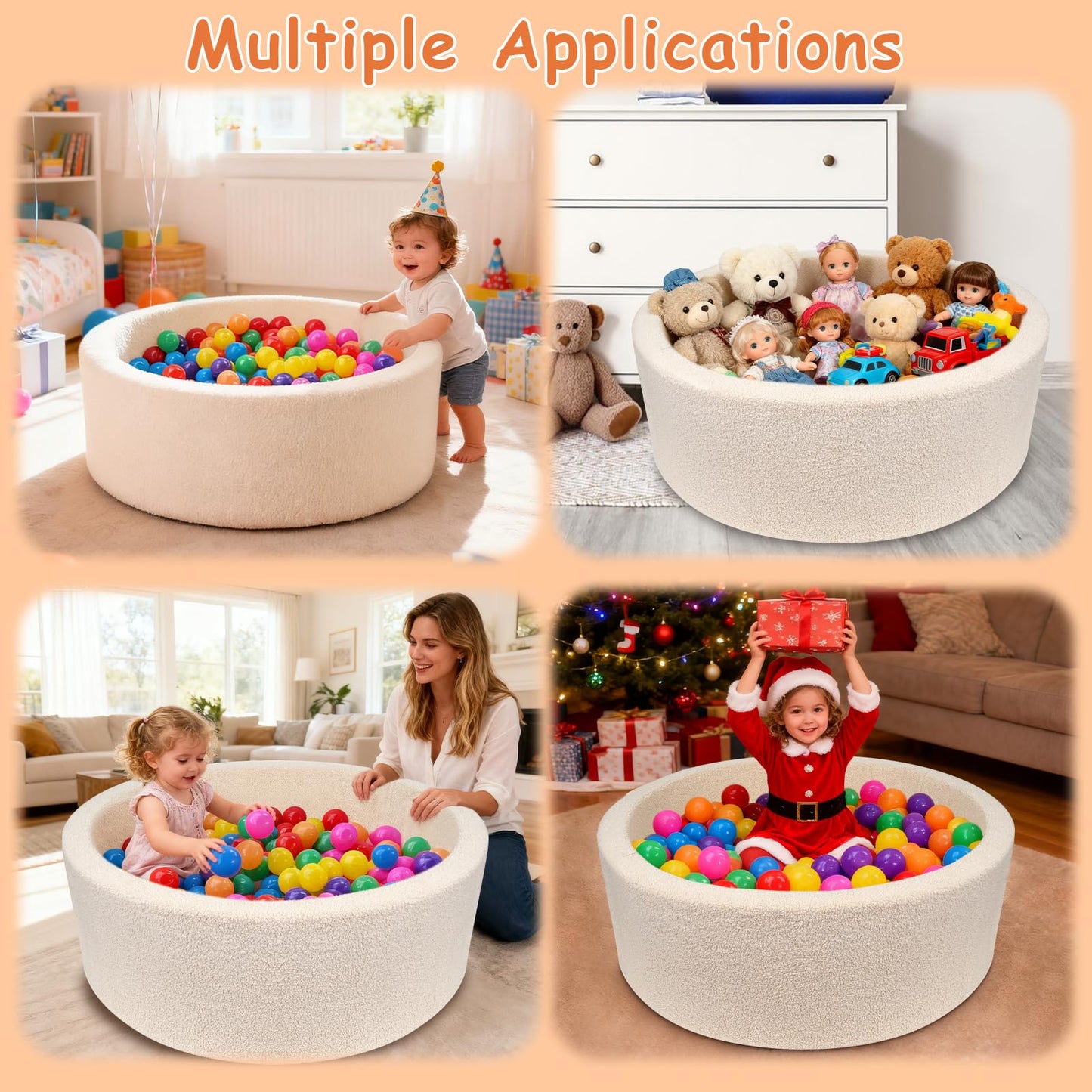 MEOGETY Kids Foam Ball Pit for Toddlers and Babies – Soft Teddy Cover, Memory Foam Base, Safe Playroom (Balls NOT Included)