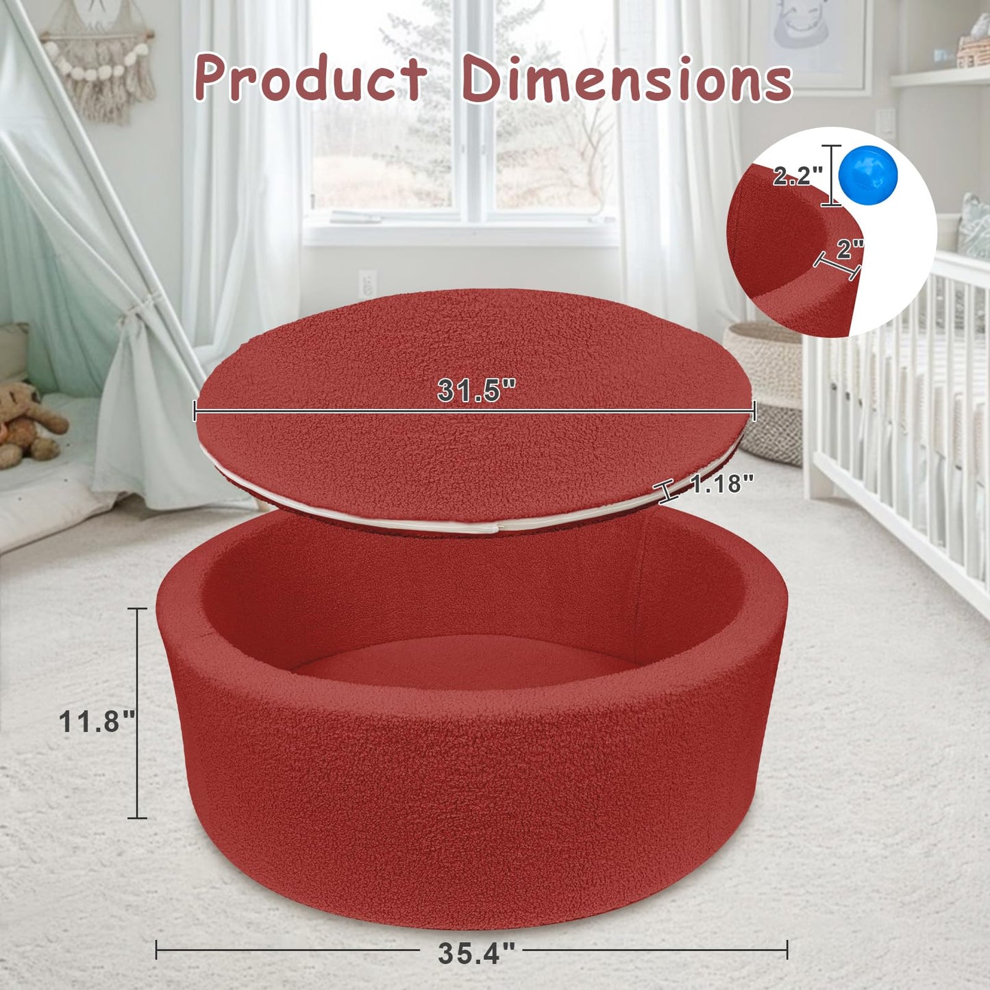 MEOGETY Kids Foam Ball Pit – Soft Teddy Fleece Play Space for Toddlers