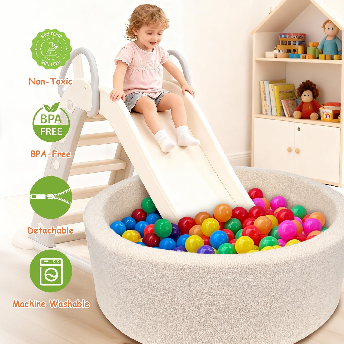 MEOGETY Kids Foam Ball Pit for Toddlers and Babies – Soft Teddy Cover, Memory Foam Base, Safe Playroom (Balls NOT Included)