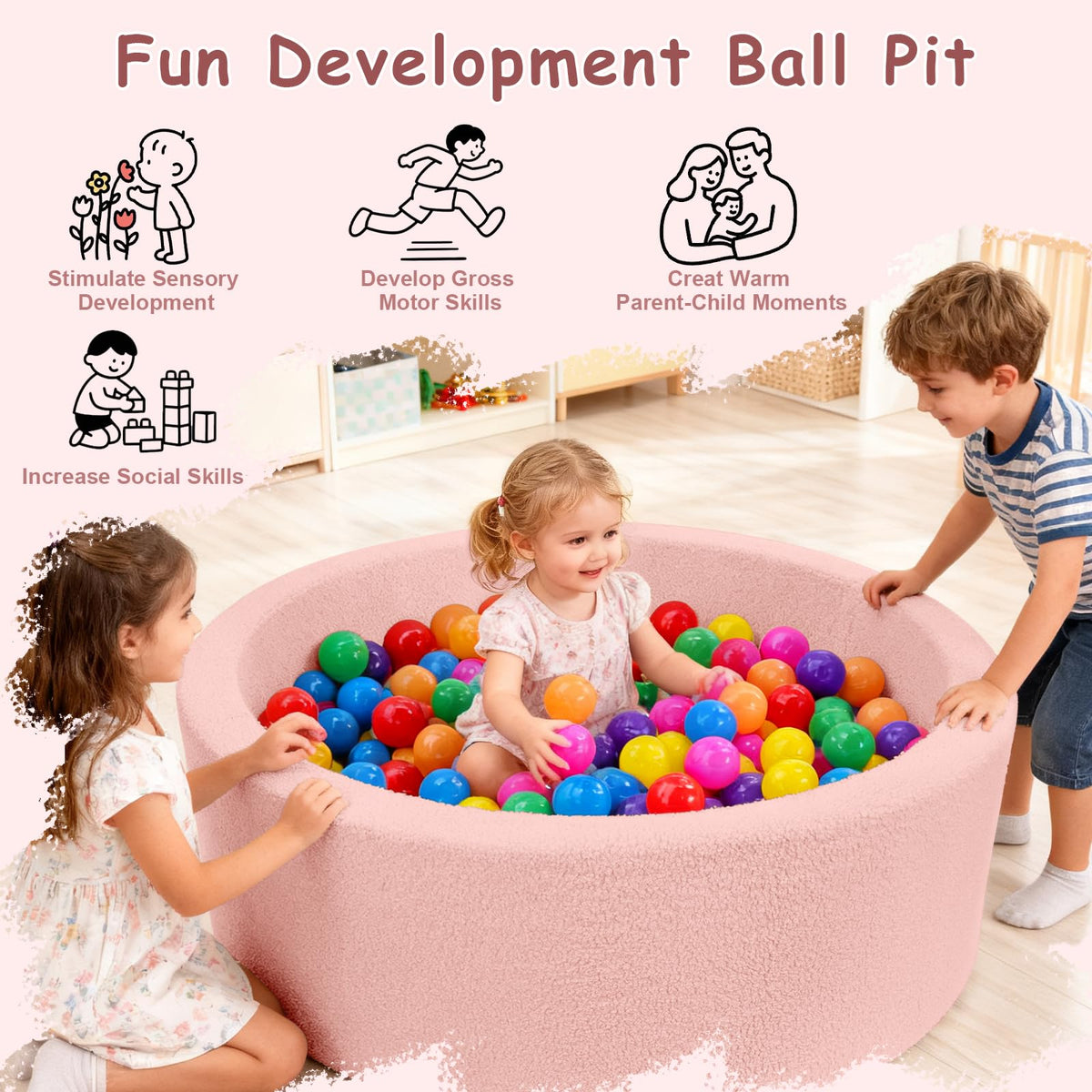 MEOGETY Kids Foam Ball Pit – Safe Teddy Fleece Play Space for Toddlers & Pets