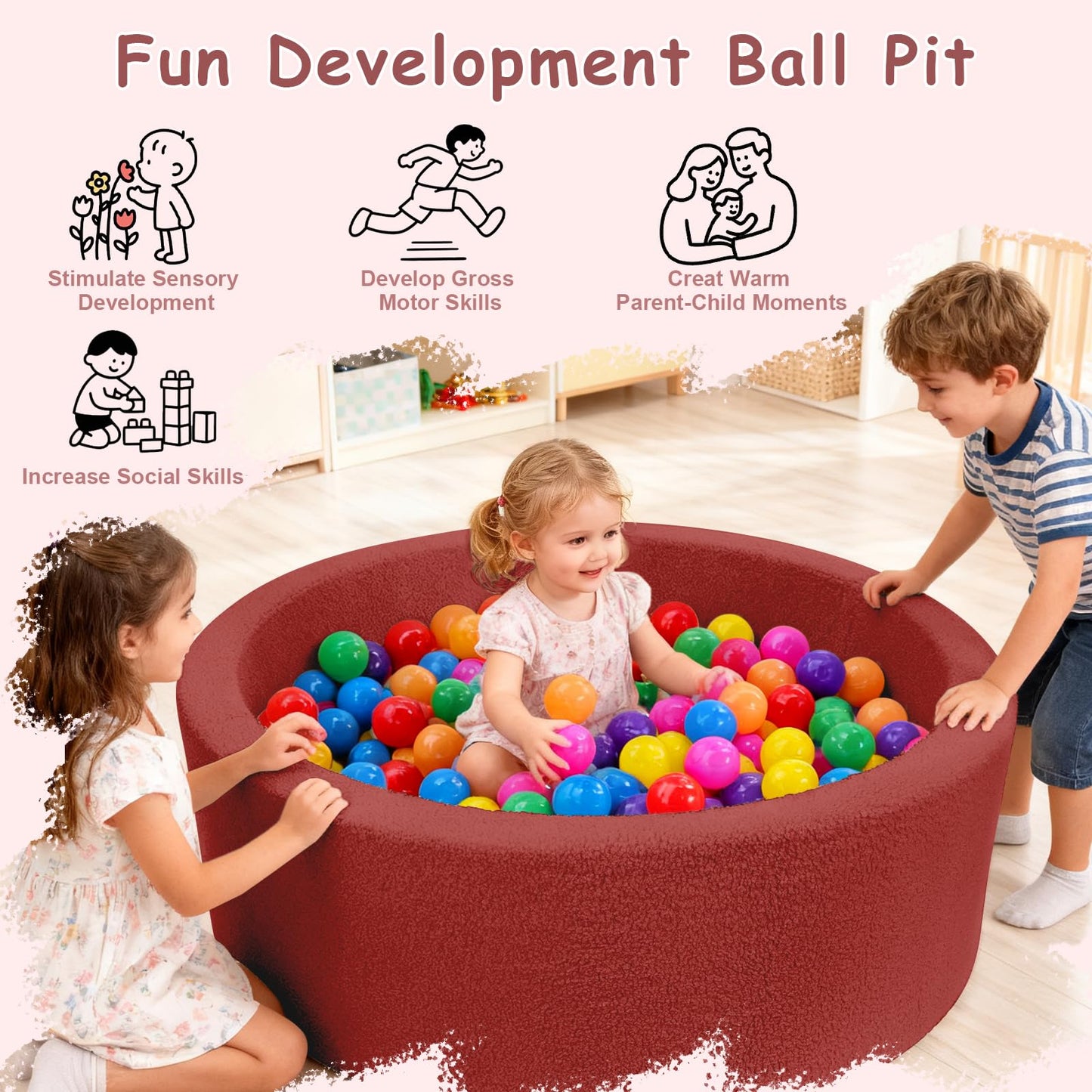 MEOGETY Kids Foam Ball Pit – Soft Teddy Fleece Play Space for Toddlers