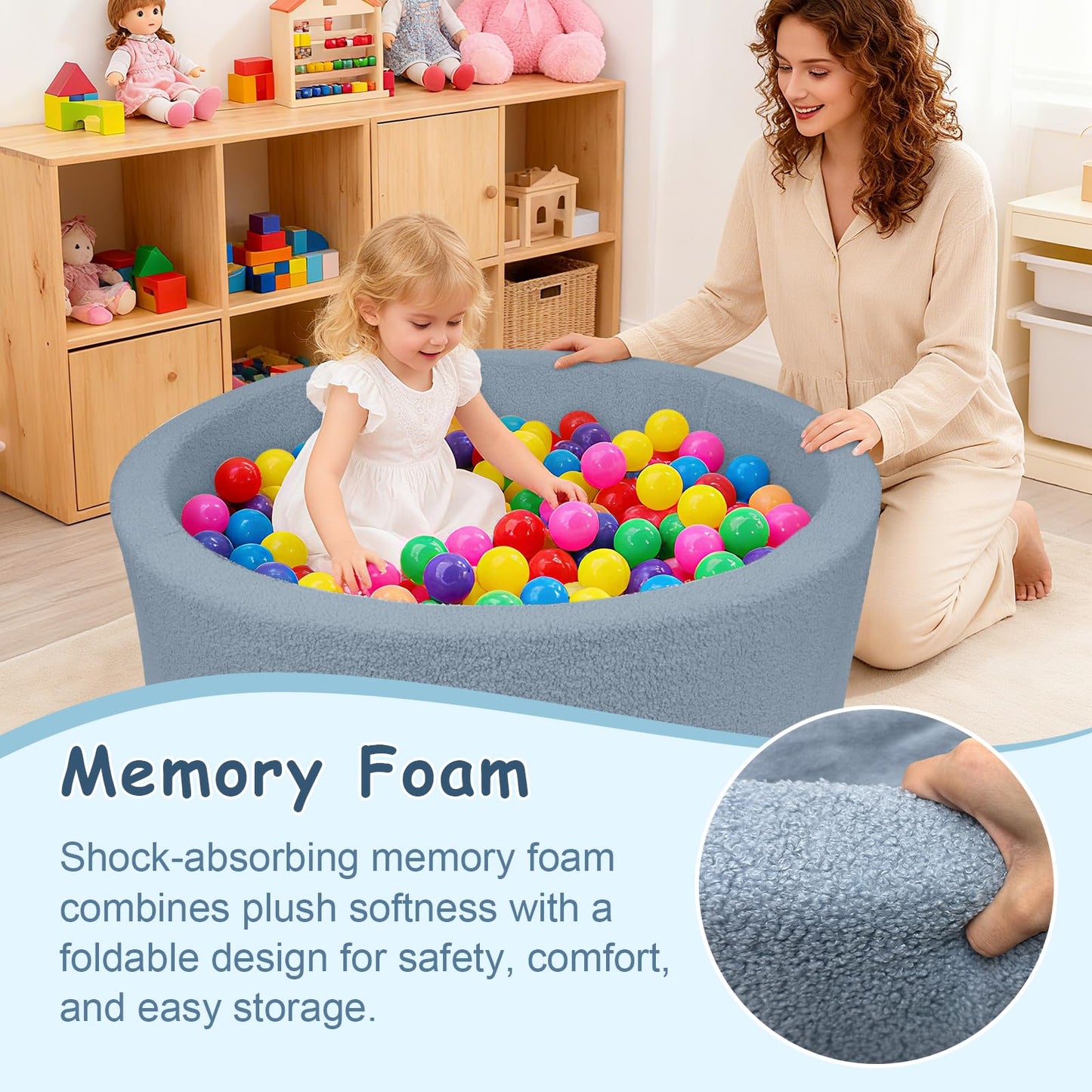 MEOGETY Kids Foam Ball Pit – Safe Teddy Fleece Play Space (Balls Not Included)