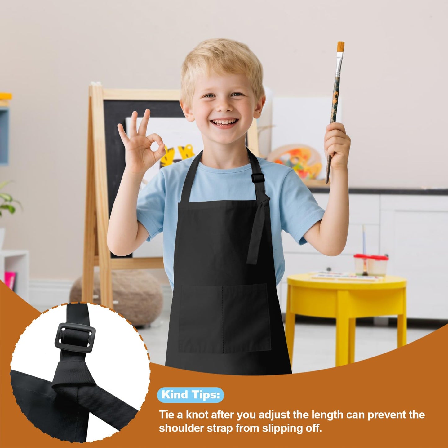 MEOGETY Kids Aprons (2-Pack) Adjustable Pockets Chef Aprons for Cooking, Baking, Painting