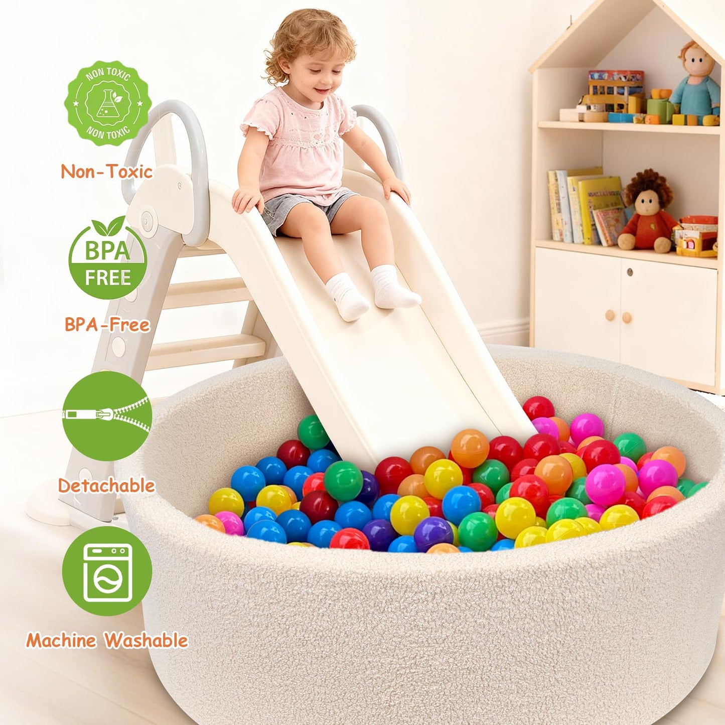MEOGETY Kids Foam Ball Pit – Teddy Fleece Play Pool for Toddlers (Balls Not Included)