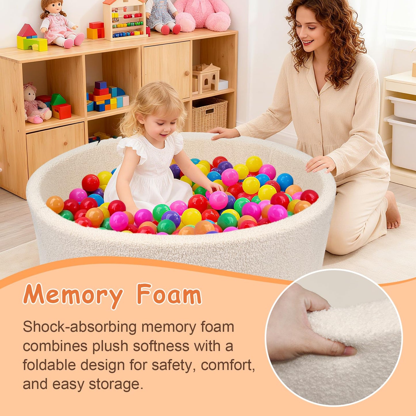 MEOGETY Kids Foam Ball Pit – Teddy Fleece Play Pool for Toddlers (Balls Not Included)