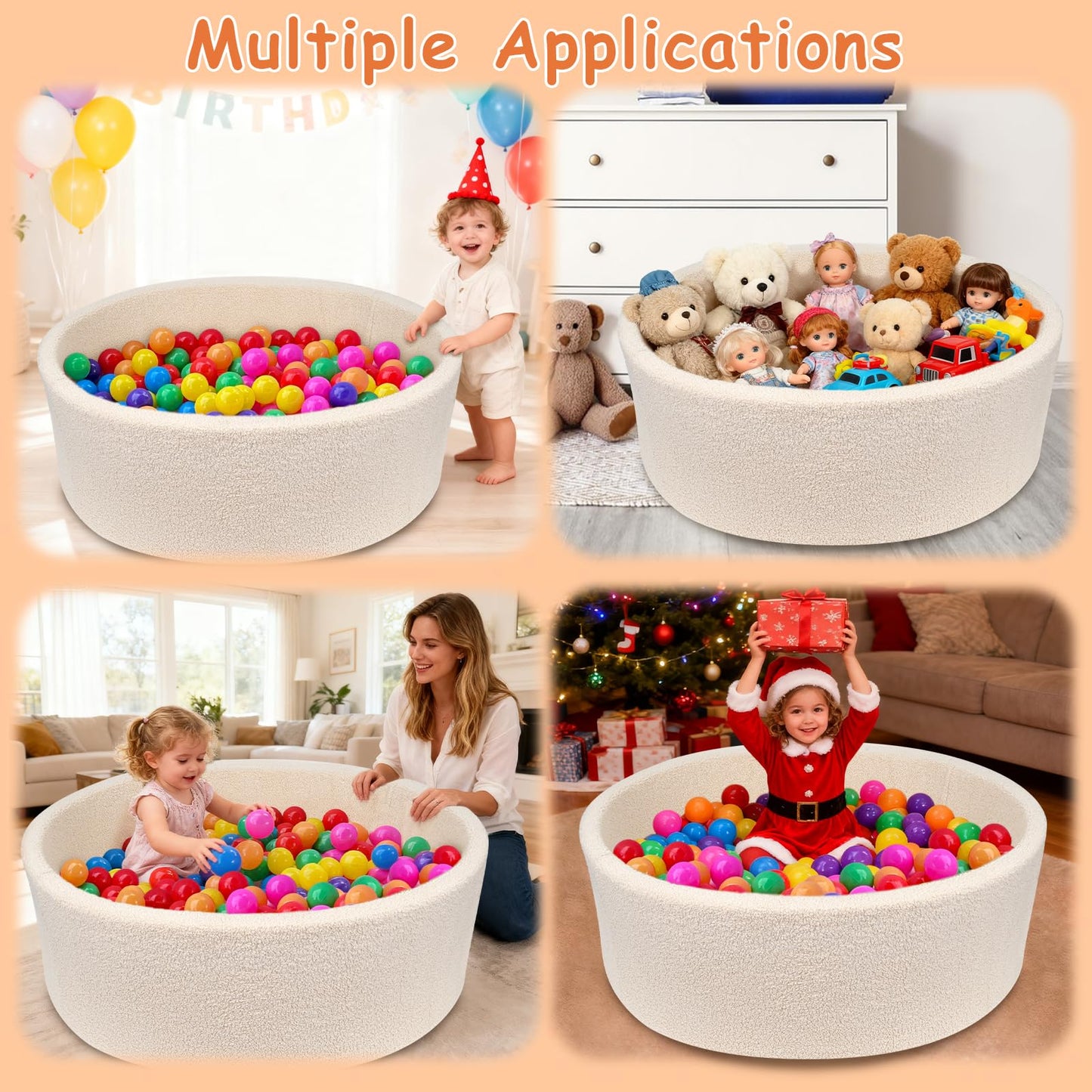 MEOGETY Kids Foam Ball Pit – Teddy Fleece Play Pool for Toddlers (Balls Not Included)