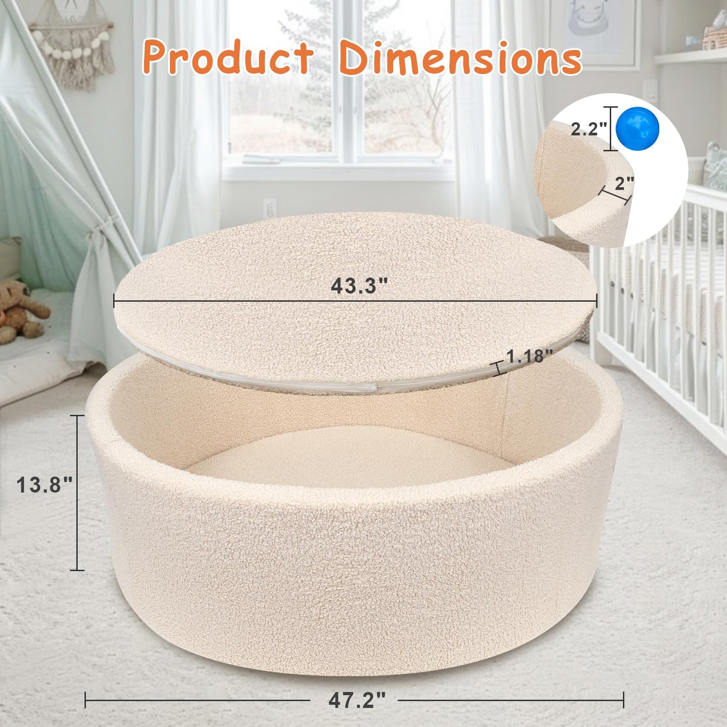 MEOGETY Kids Foam Ball Pit – Teddy Fleece Play Pool for Toddlers (Balls Not Included)