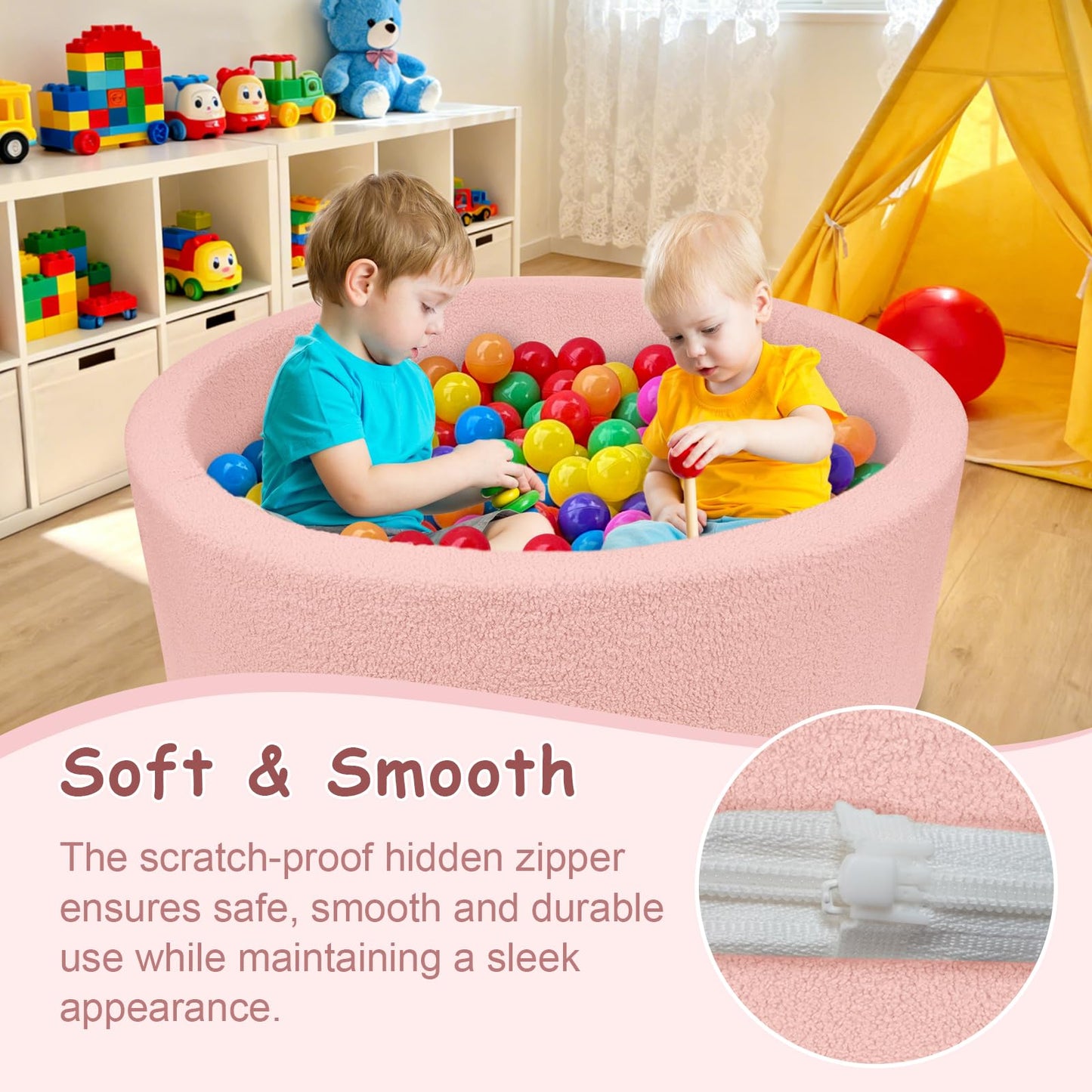 MEOGETY Kids Foam Ball Pit – Safe Teddy Fleece Play Space for Toddlers & Pets