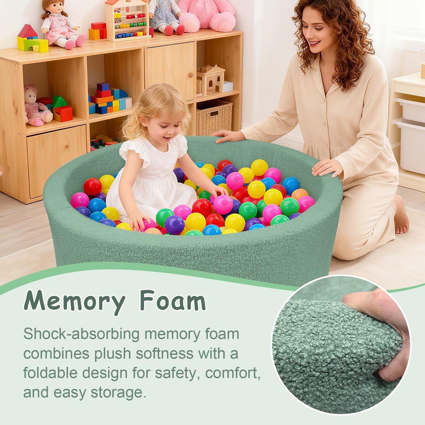 MEOGETY Kids Foam Ball Pit for Toddlers – Soft Teddy-Fleece Indoor Playpen (Balls Not Included)