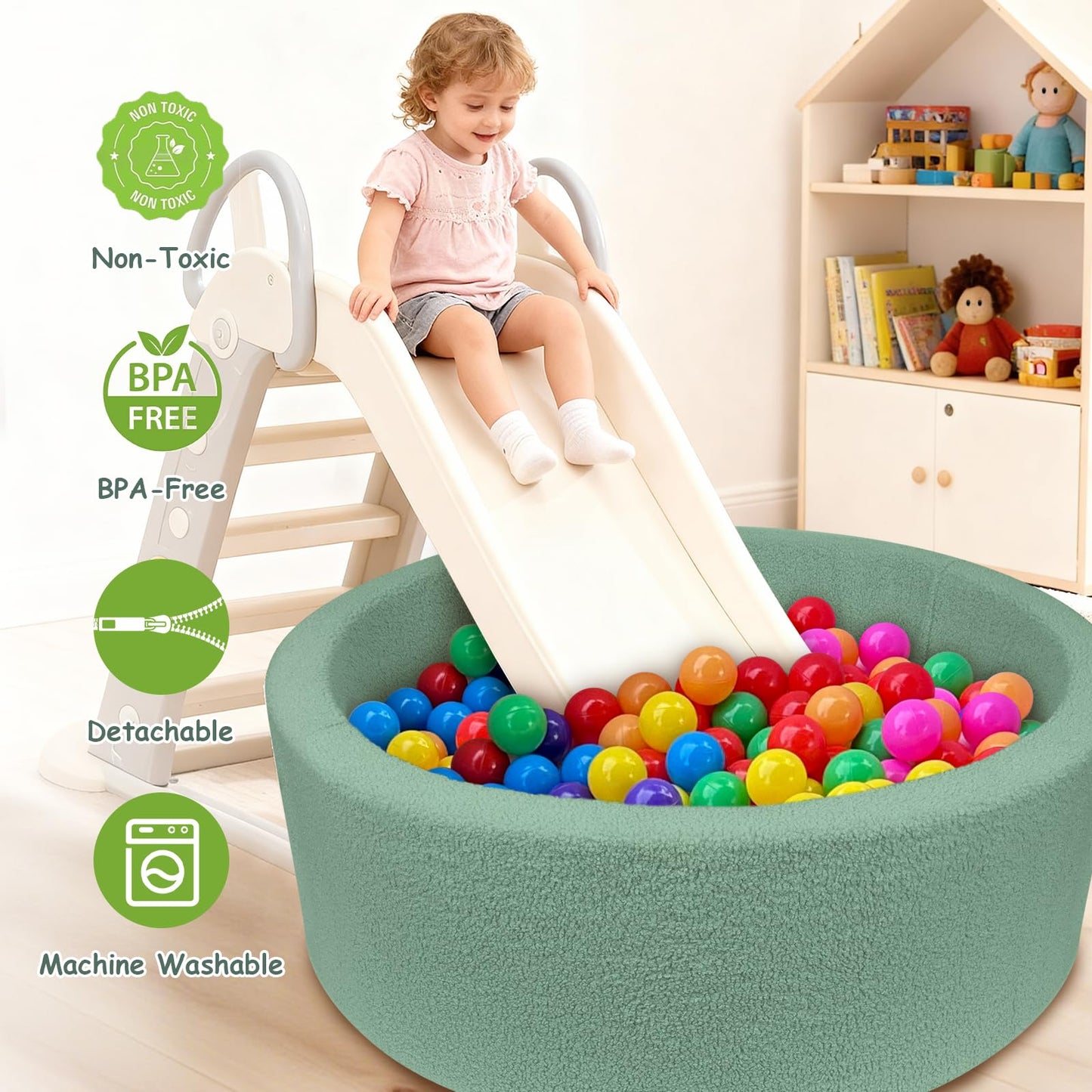 MEOGETY Kids Foam Ball Pit for Toddlers – Soft Teddy-Fleece Indoor Playpen (Balls Not Included)