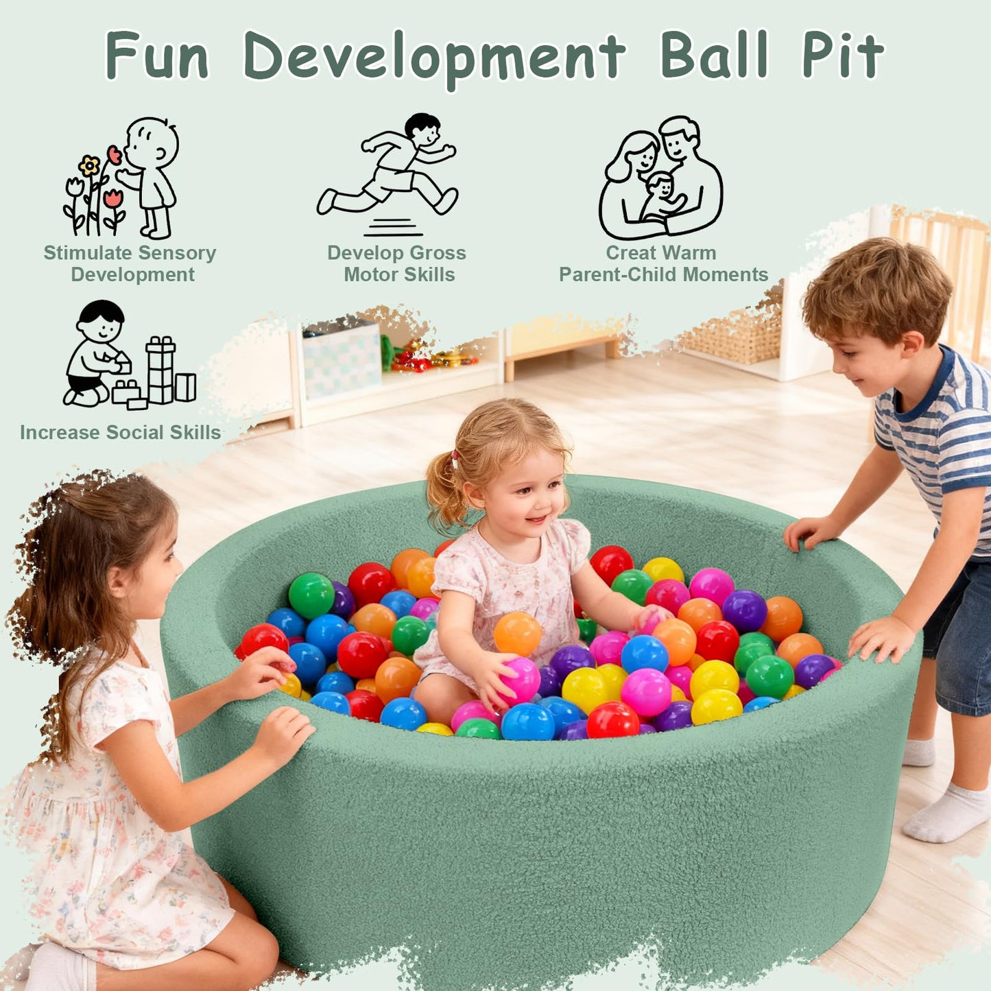 MEOGETY Kids Foam Ball Pit for Toddlers – Soft Teddy-Fleece Indoor Playpen (Balls Not Included)
