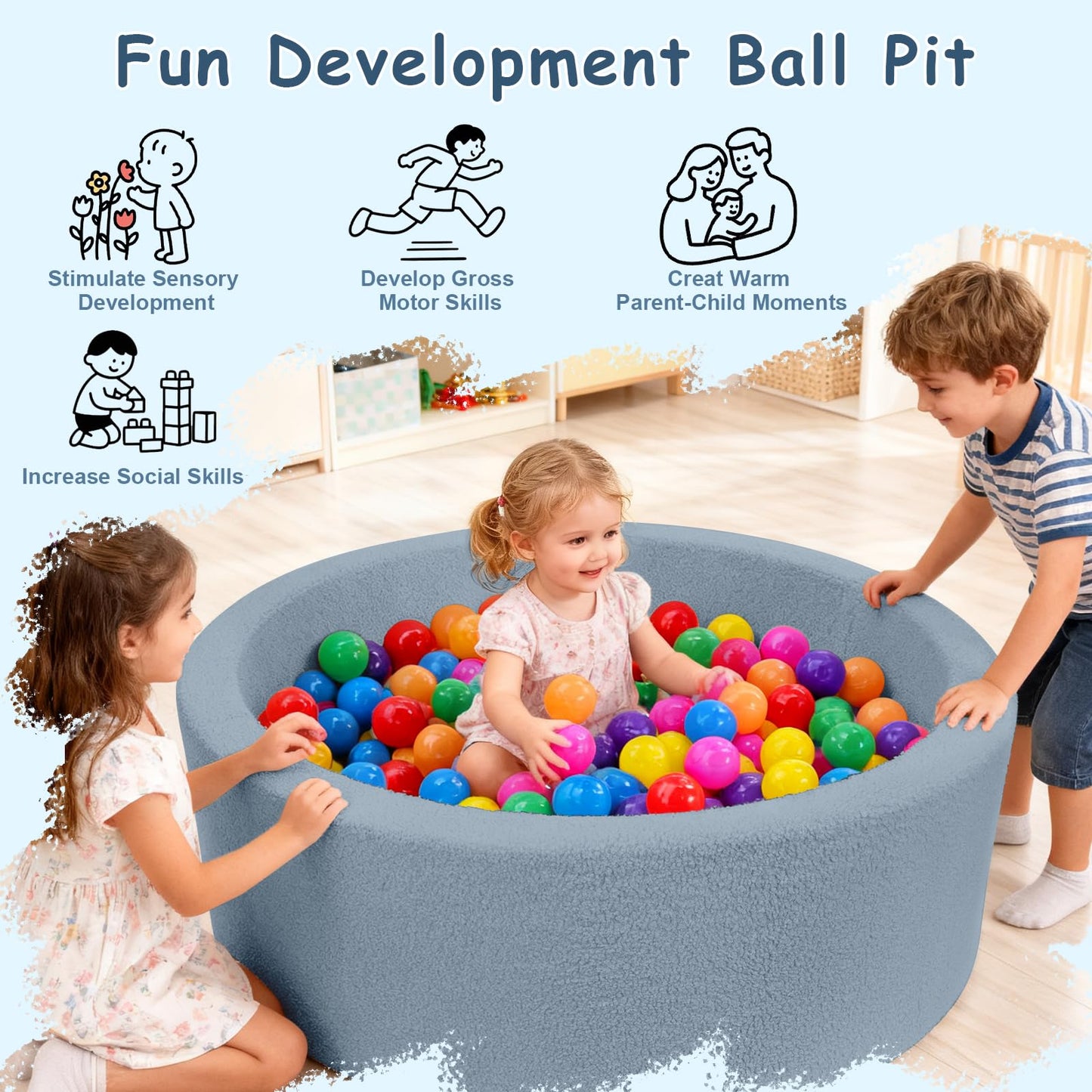 MEOGETY Kids Foam Ball Pit – Safe Teddy Fleece Play Space (Balls Not Included)