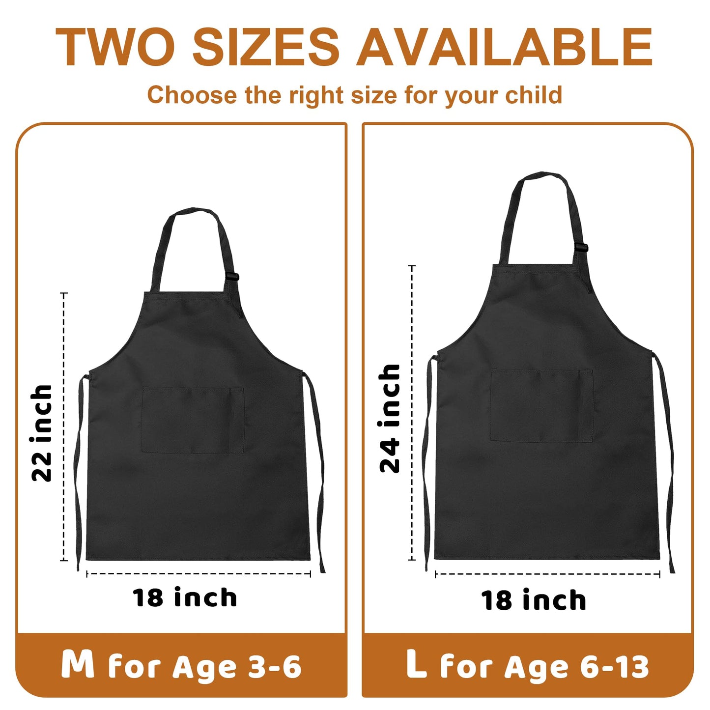 MEOGETY Kids Aprons (2-Pack) Adjustable Pockets Chef Aprons for Cooking, Baking, Painting