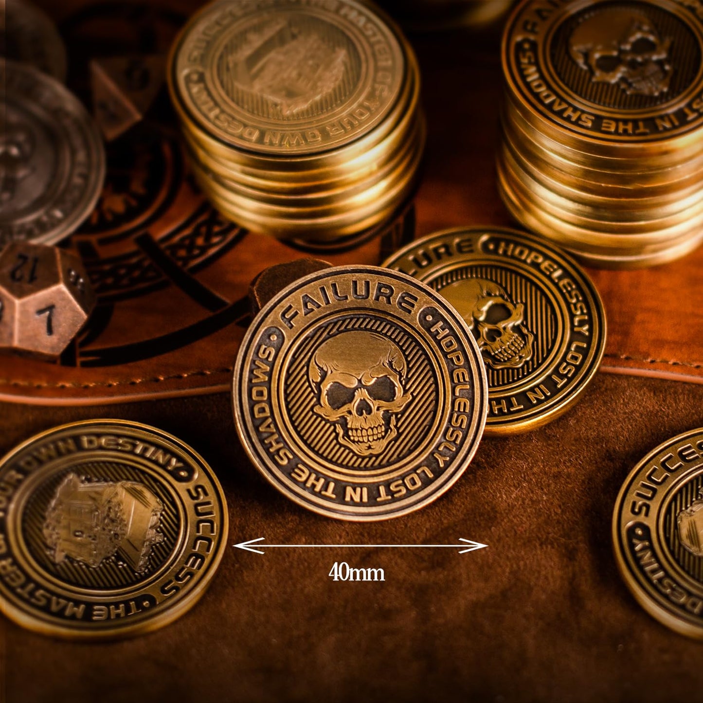 Meokkaebi Metal D2 Dice Coin - Dual-Sided TRPG Luck Token with Success and Failure Symbols