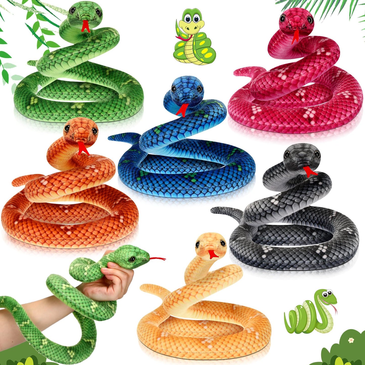 Meooeck 6-Pack Snake Plush - 31.5 Inch Giant Realistic Snakes for Cuddles, Pranks & Decor