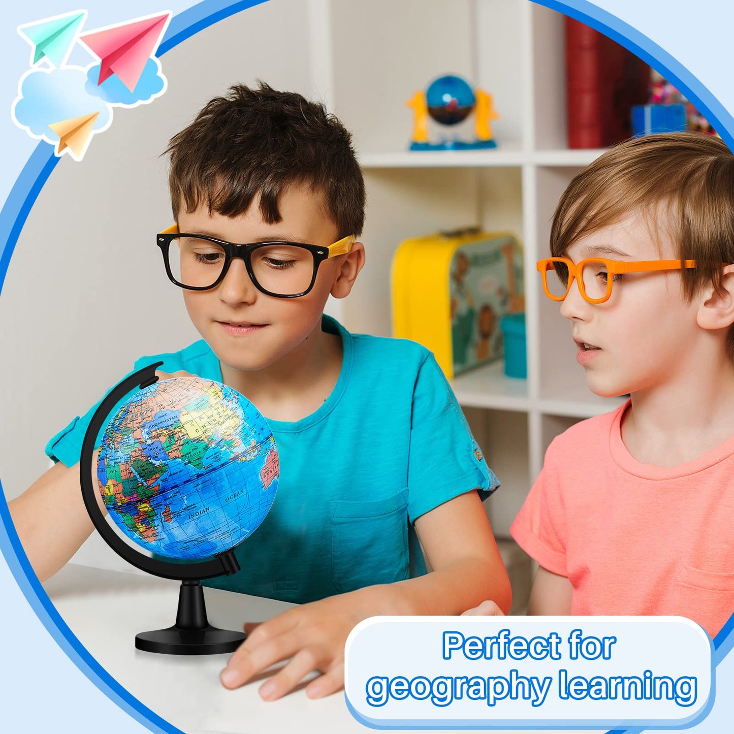 Meooeck 12 Pcs World Globe with Stand – 4.6" Blue Classroom Bulk Globe Set