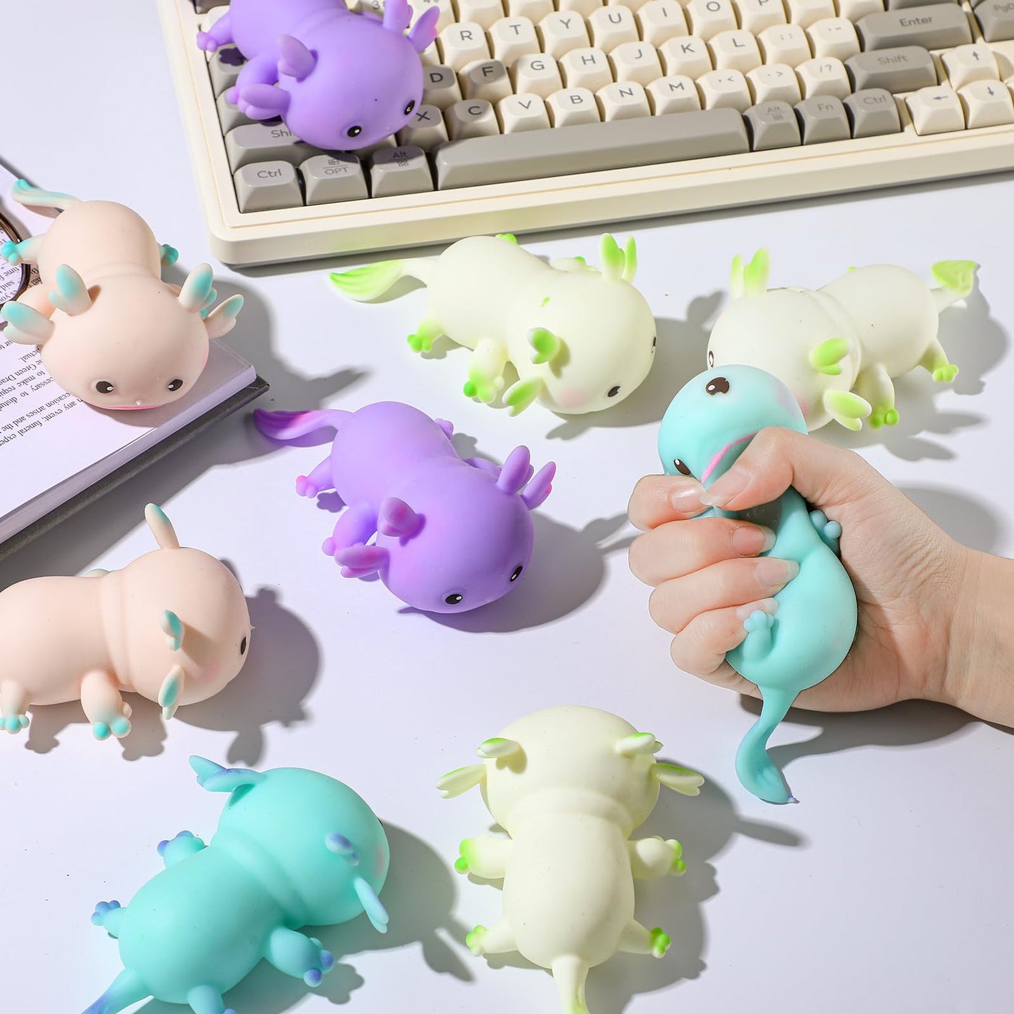 Meooeck 12 Pcs Axolotl Stress Balls – Colorful Squeeze Toys for Parties, Gifts, and Office