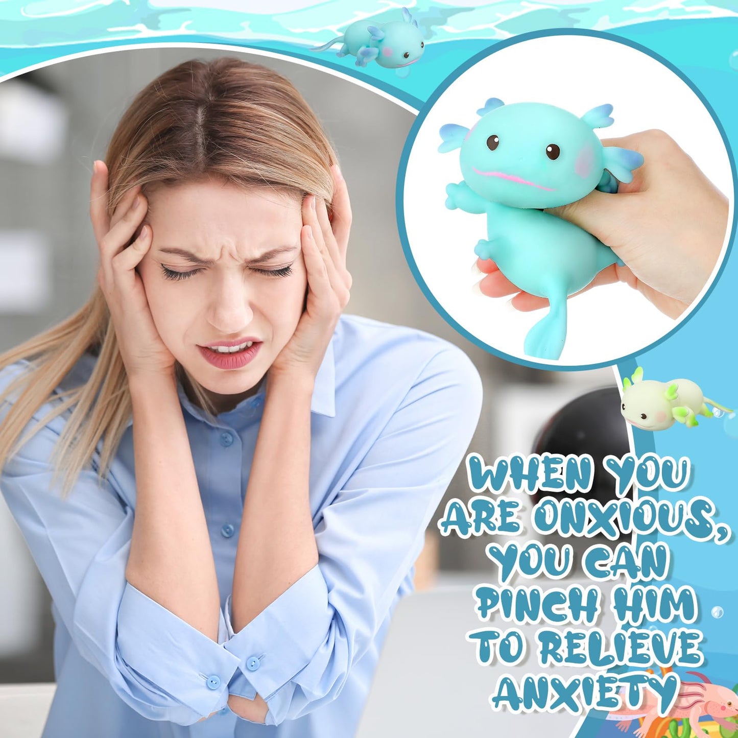 Meooeck 12 Pcs Axolotl Stress Balls – Colorful Squeeze Toys for Parties, Gifts, and Office