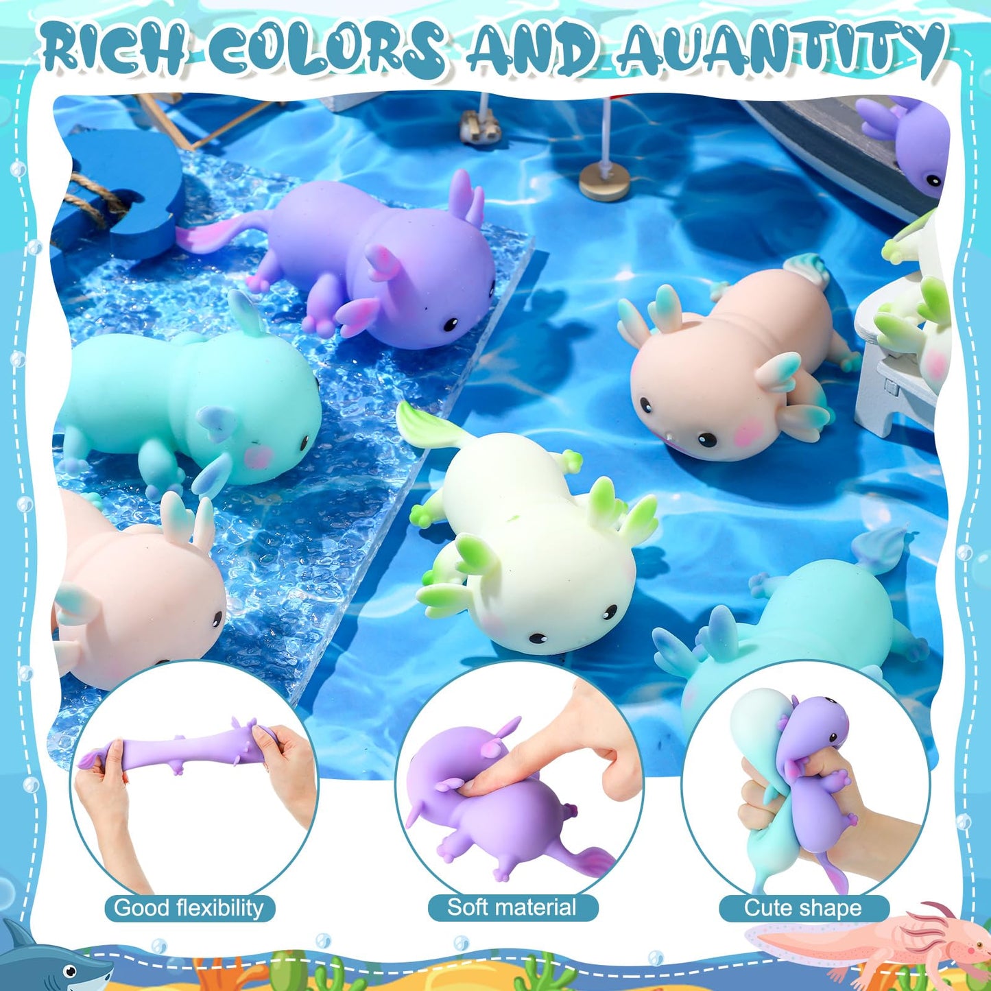 Meooeck 12 Pcs Axolotl Stress Balls – Colorful Squeeze Toys for Parties, Gifts, and Office