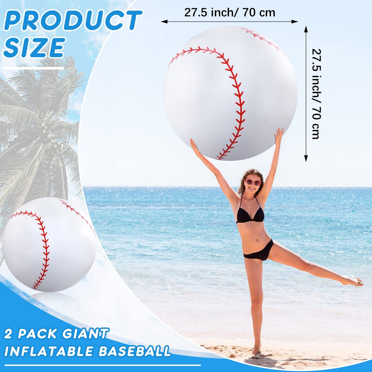 Meooeck 4-Pack 27-Inch Giant Inflatable Baseball Balls for Outdoor Games & Parties