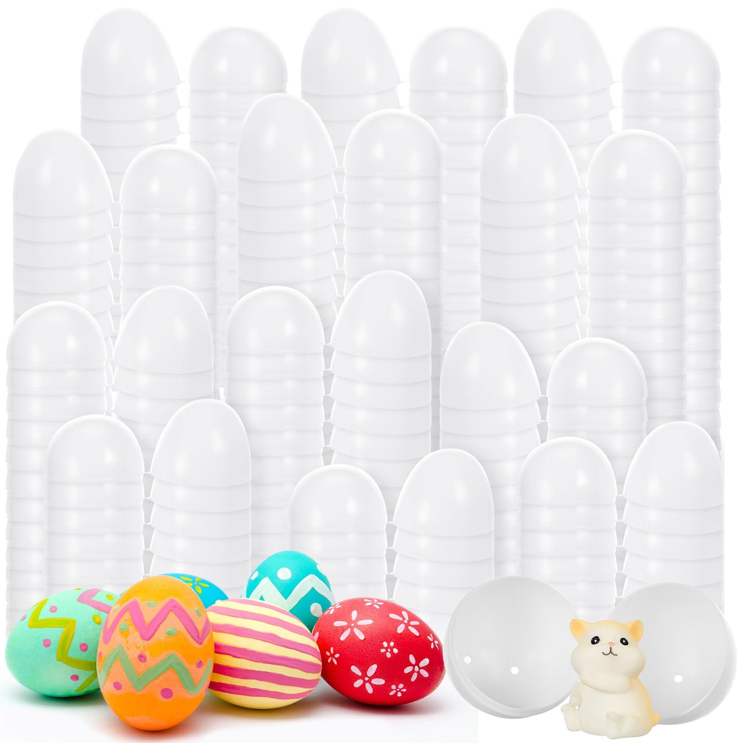 Meooeck 100 Pcs DIY Easter Eggs – White Plastic Fillable Blank Eggs for Hunts and Crafts
