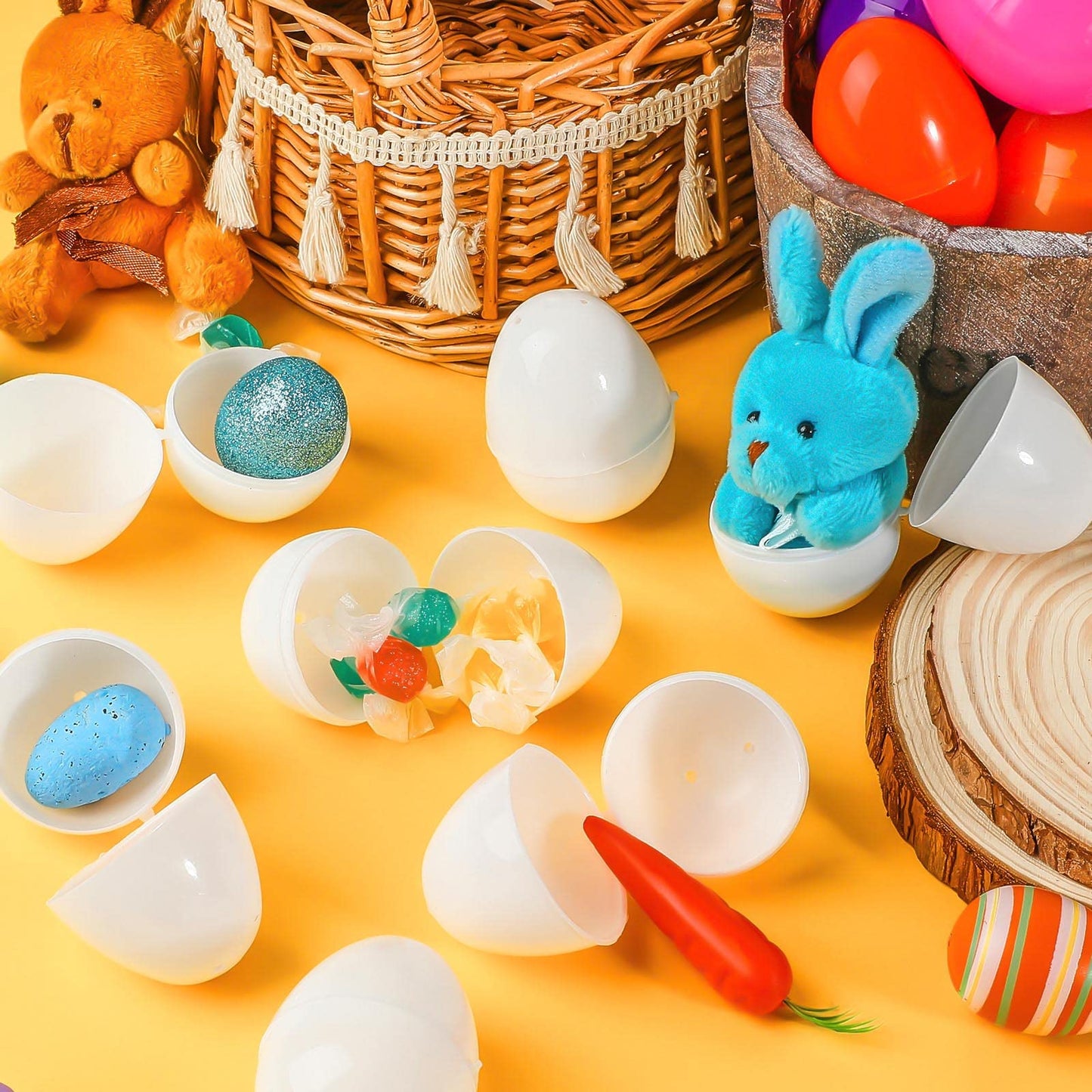 Meooeck 100 Pcs DIY Easter Eggs – White Plastic Fillable Blank Eggs for Hunts and Crafts
