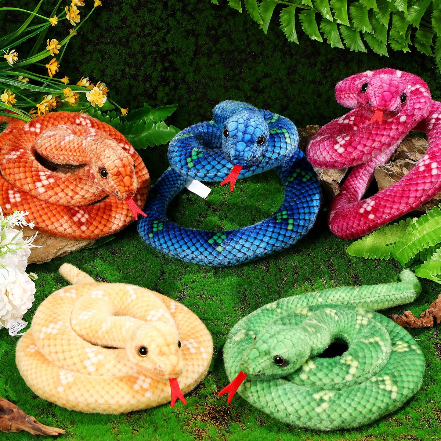 Meooeck 6-Pack Snake Plush - 31.5 Inch Giant Realistic Snakes for Cuddles, Pranks & Decor