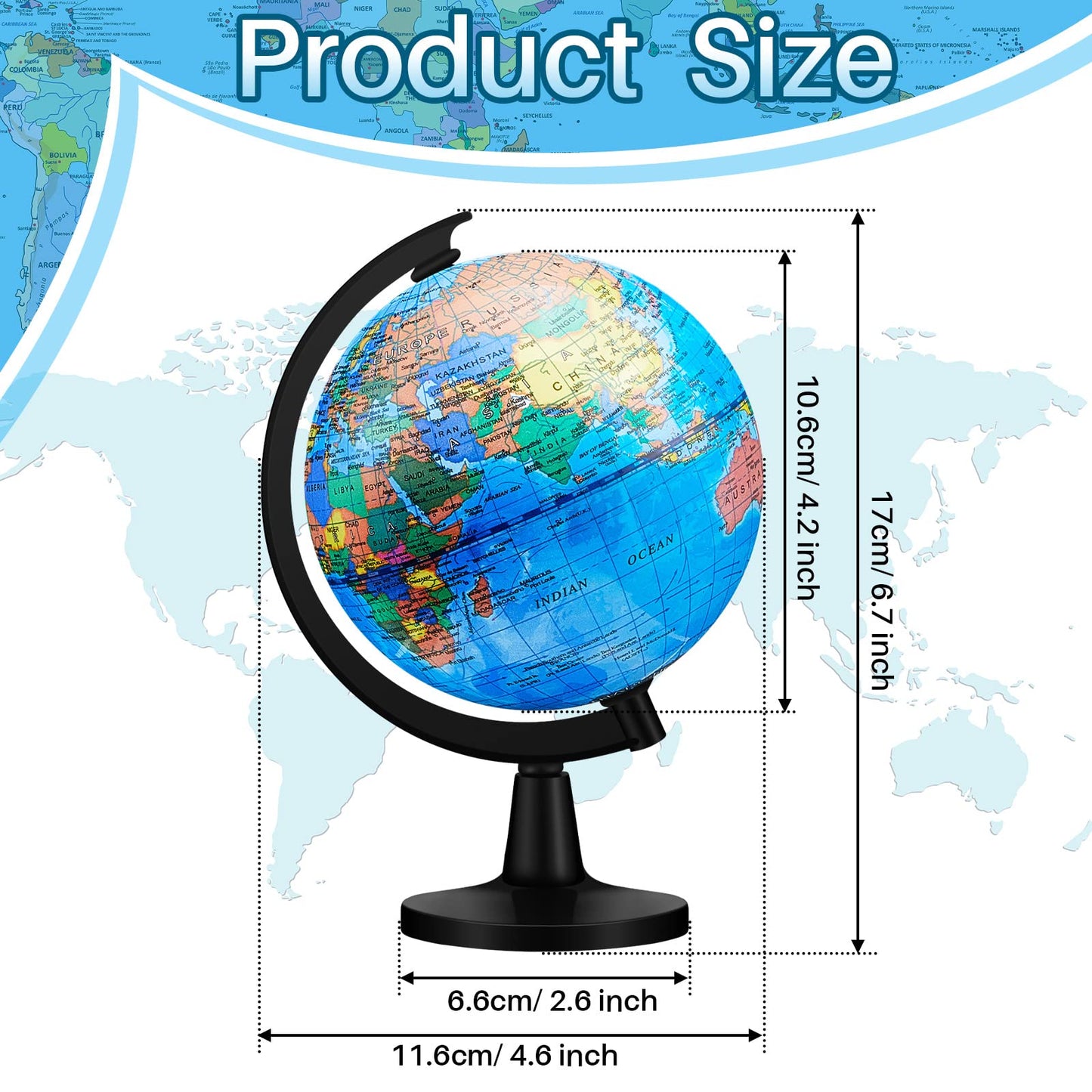 Meooeck 12 Pcs World Globe with Stand – 4.6" Blue Classroom Bulk Globe Set