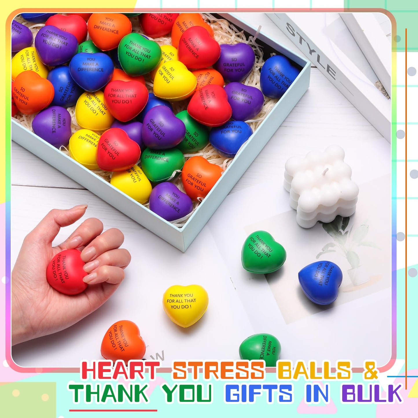 Meooeck 54-Piece Heart Stress Balls Bulk | Colorful Valentine Gift Set