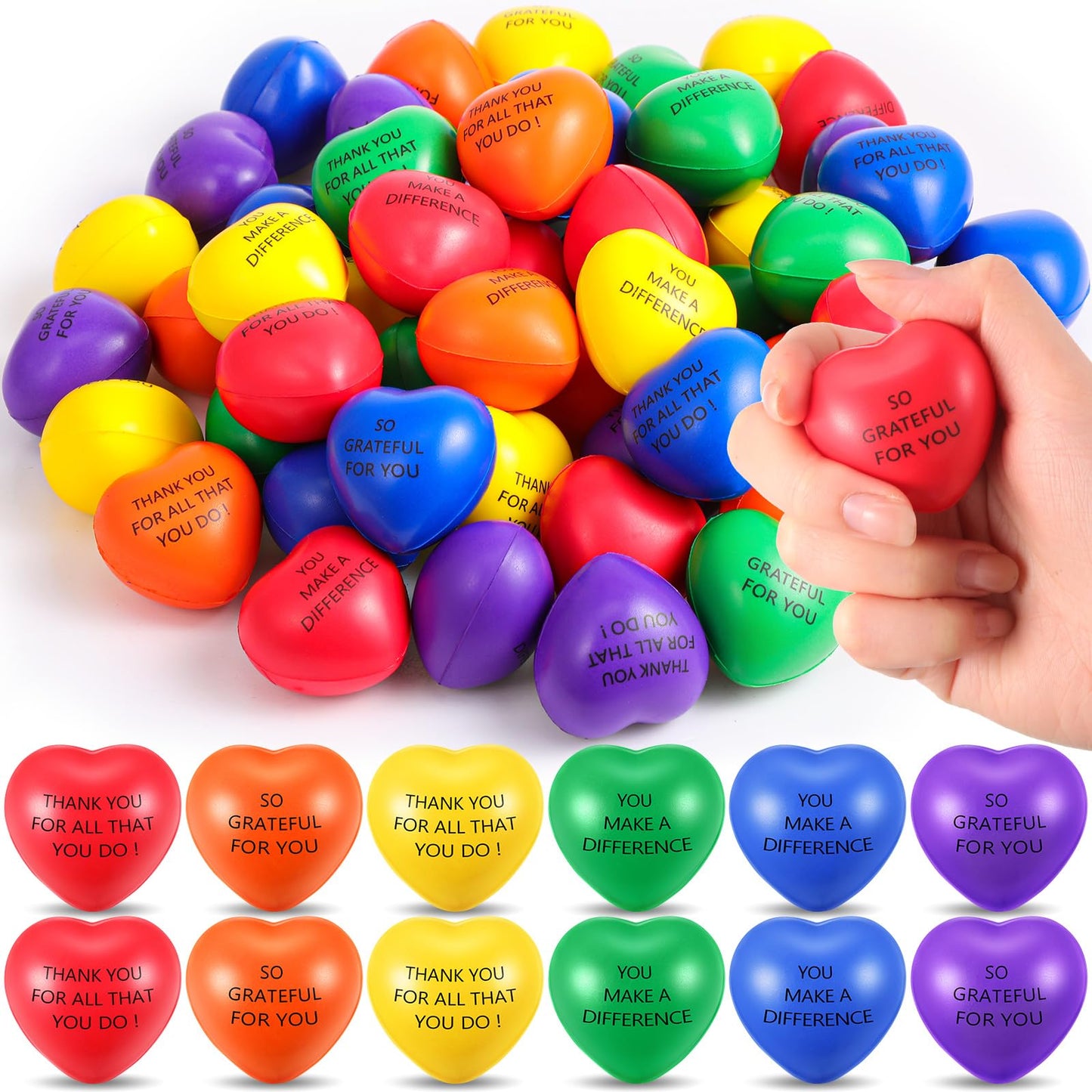 Meooeck 54-Piece Heart Stress Balls Bulk | Colorful Valentine Gift Set