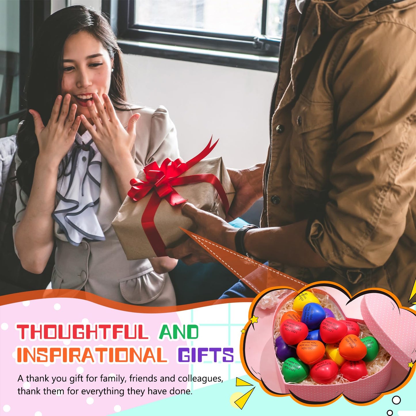 Meooeck 54-Piece Heart Stress Balls Bulk | Colorful Valentine Gift Set