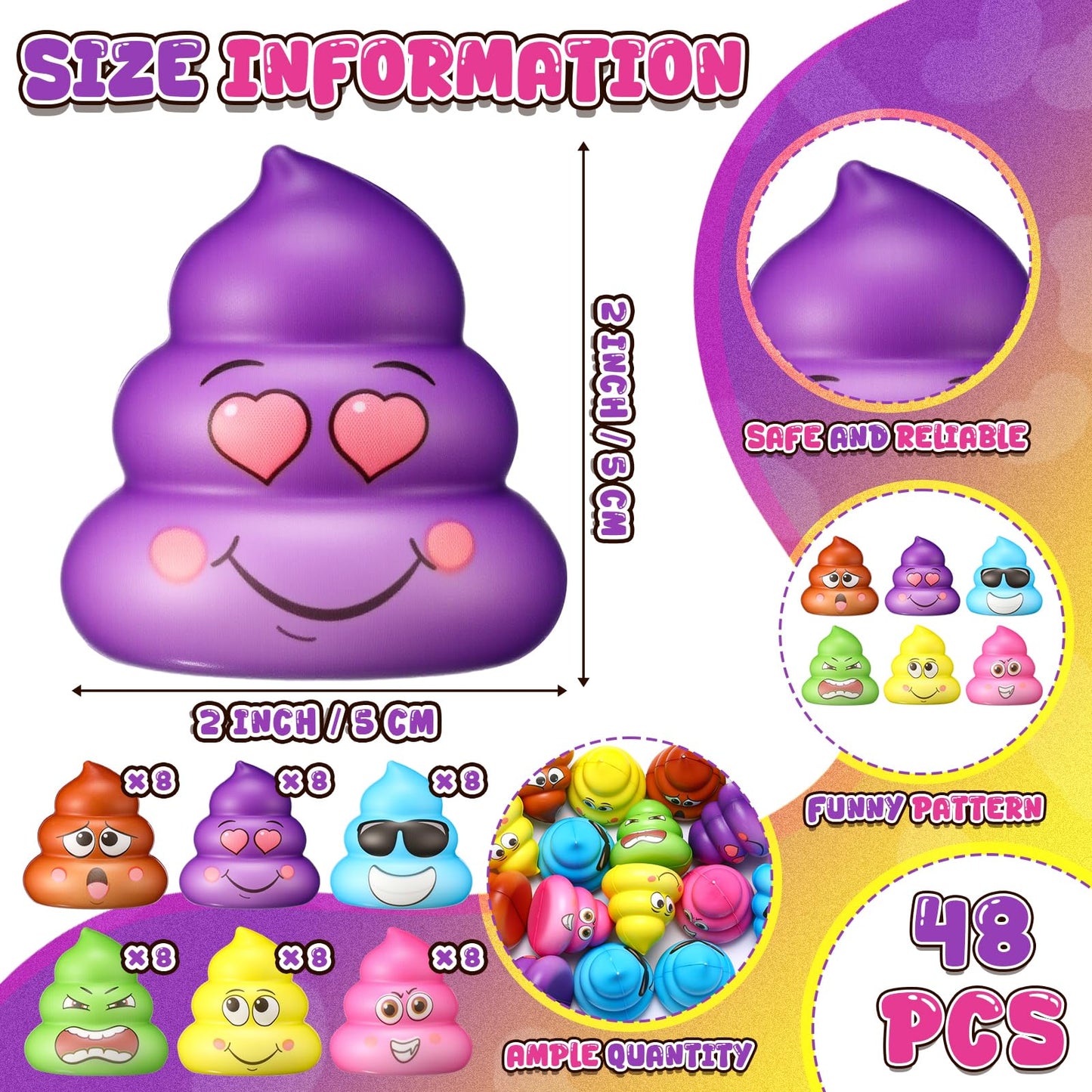 Meooeck 48-Pack Poop Stress Ball Toys – 2 Inches | Fidget & Prank Props