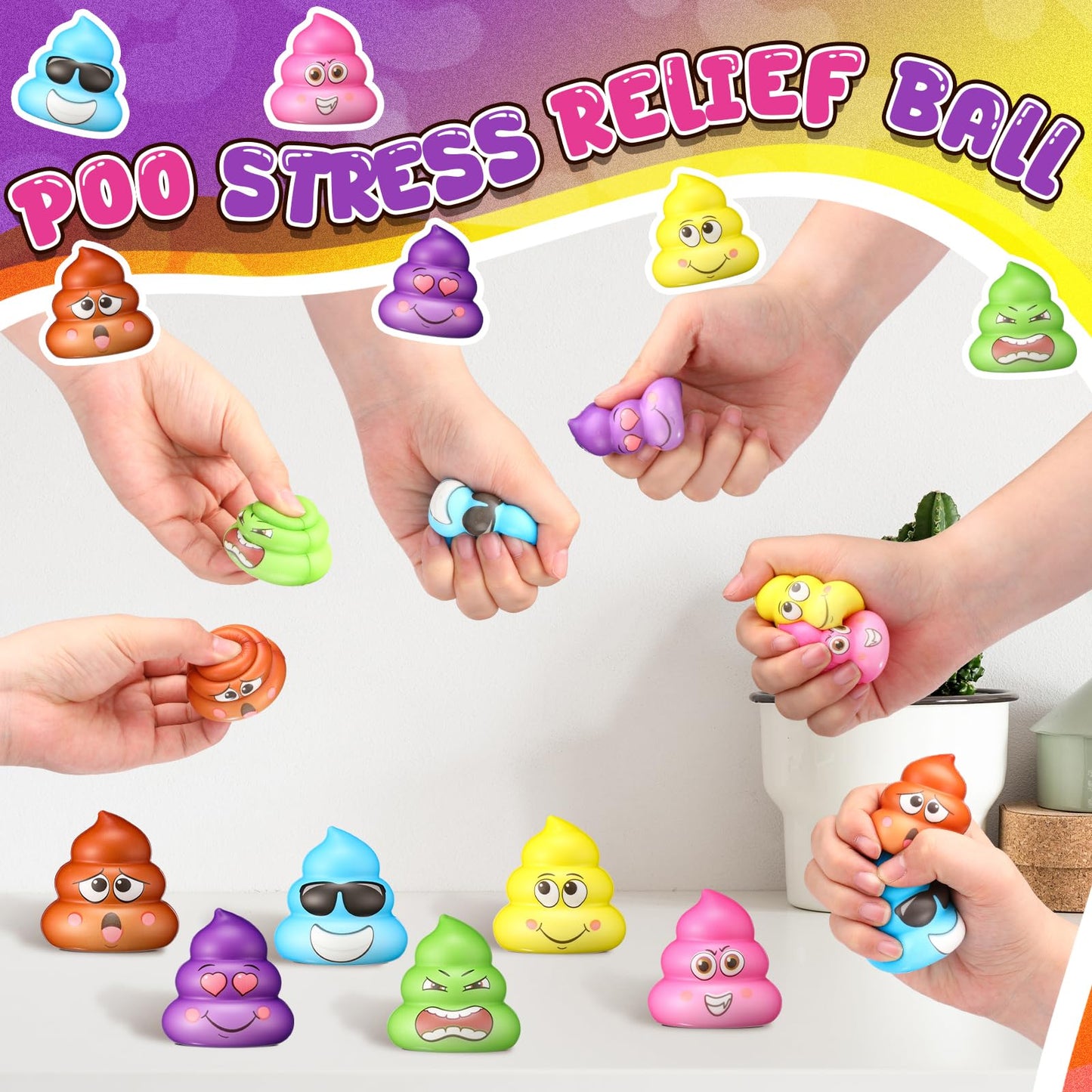Meooeck 48-Pack Poop Stress Ball Toys – 2 Inches | Fidget & Prank Props