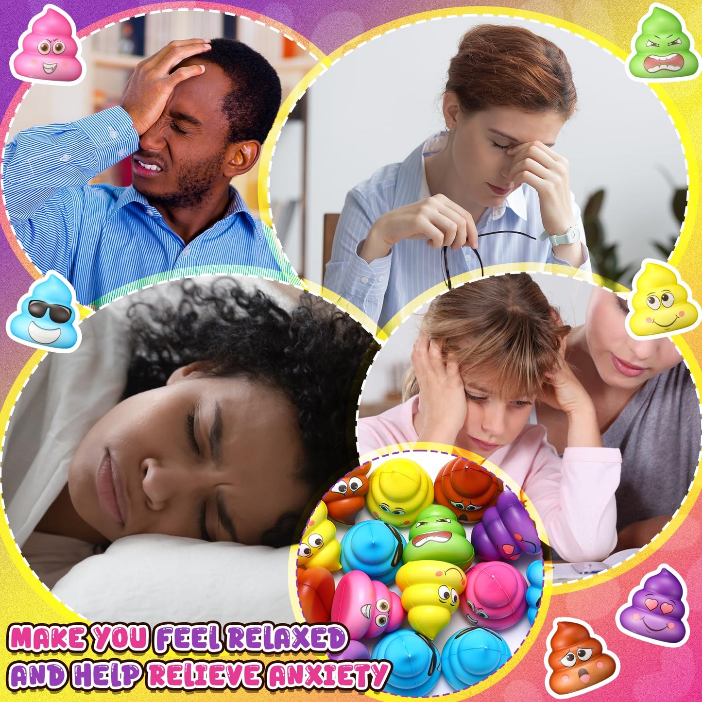 Meooeck 48-Pack Poop Stress Ball Toys – 2 Inches | Fidget & Prank Props