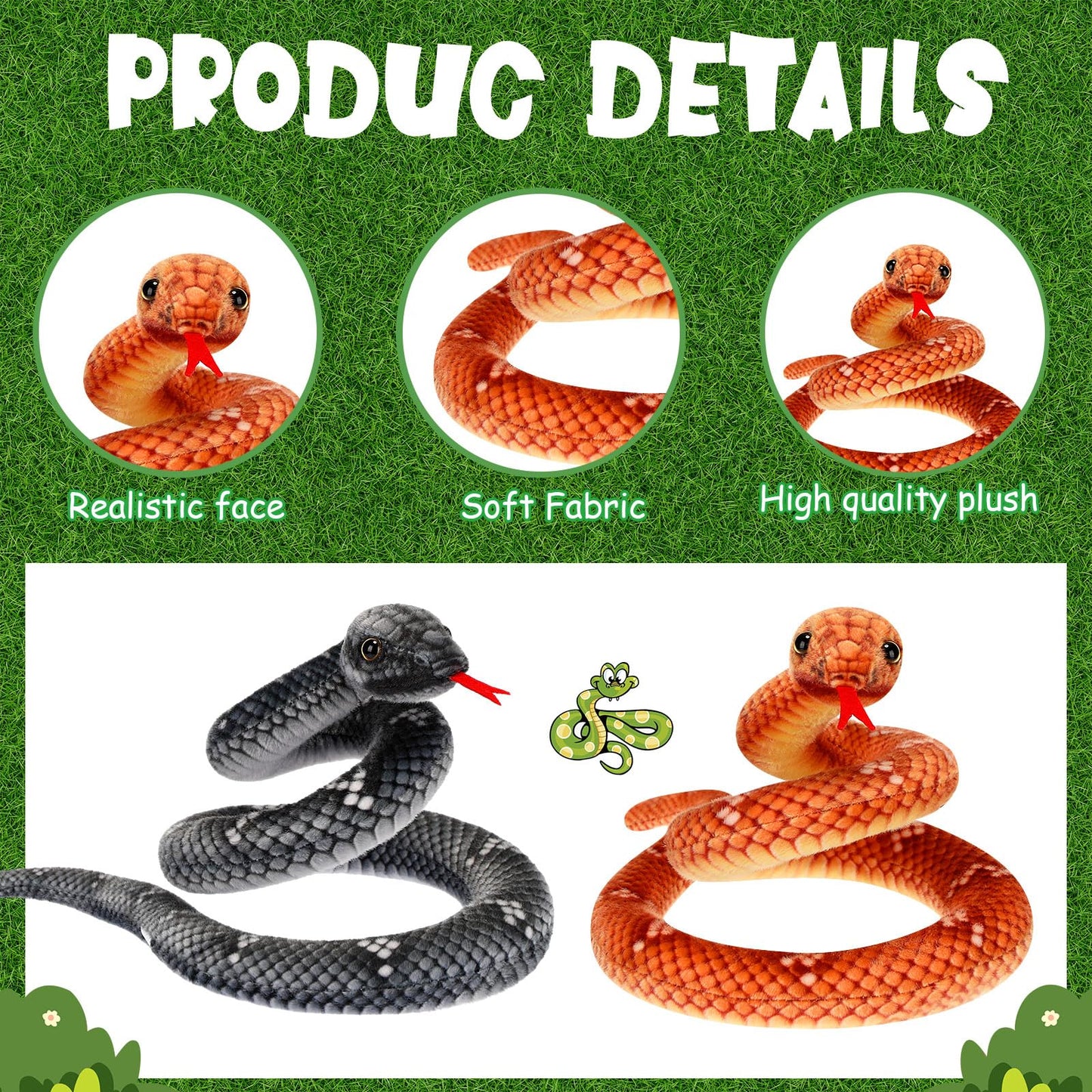 Meooeck 6-Pack Snake Plush - 31.5 Inch Giant Realistic Snakes for Cuddles, Pranks & Decor