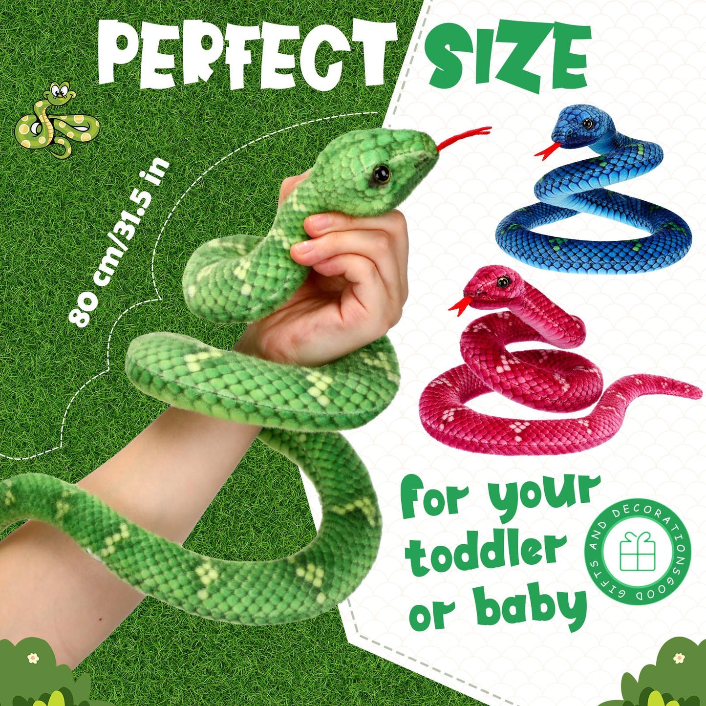 Meooeck 6-Pack Snake Plush - 31.5 Inch Giant Realistic Snakes for Cuddles, Pranks & Decor