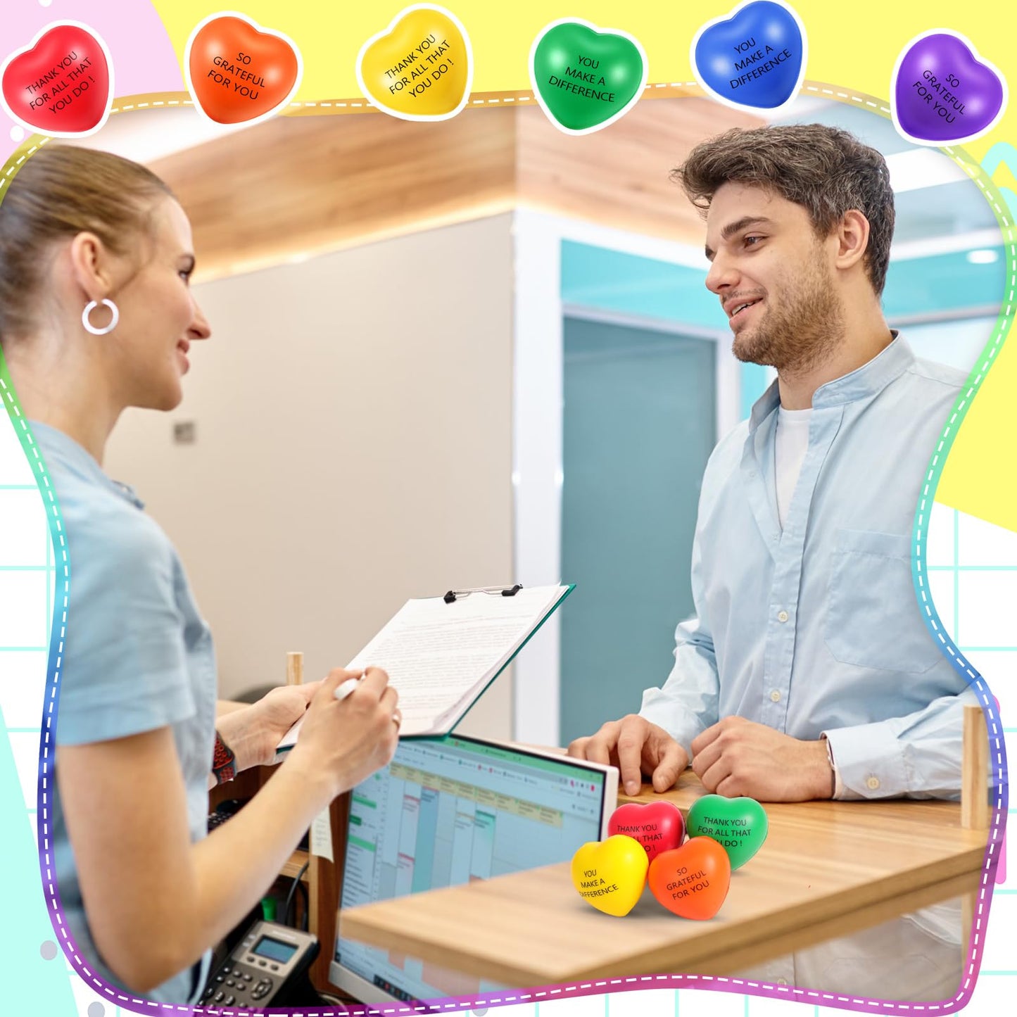 Meooeck 90-Piece Valentines Heart Stress Balls - Colorful Motivational Foam Stress Toys