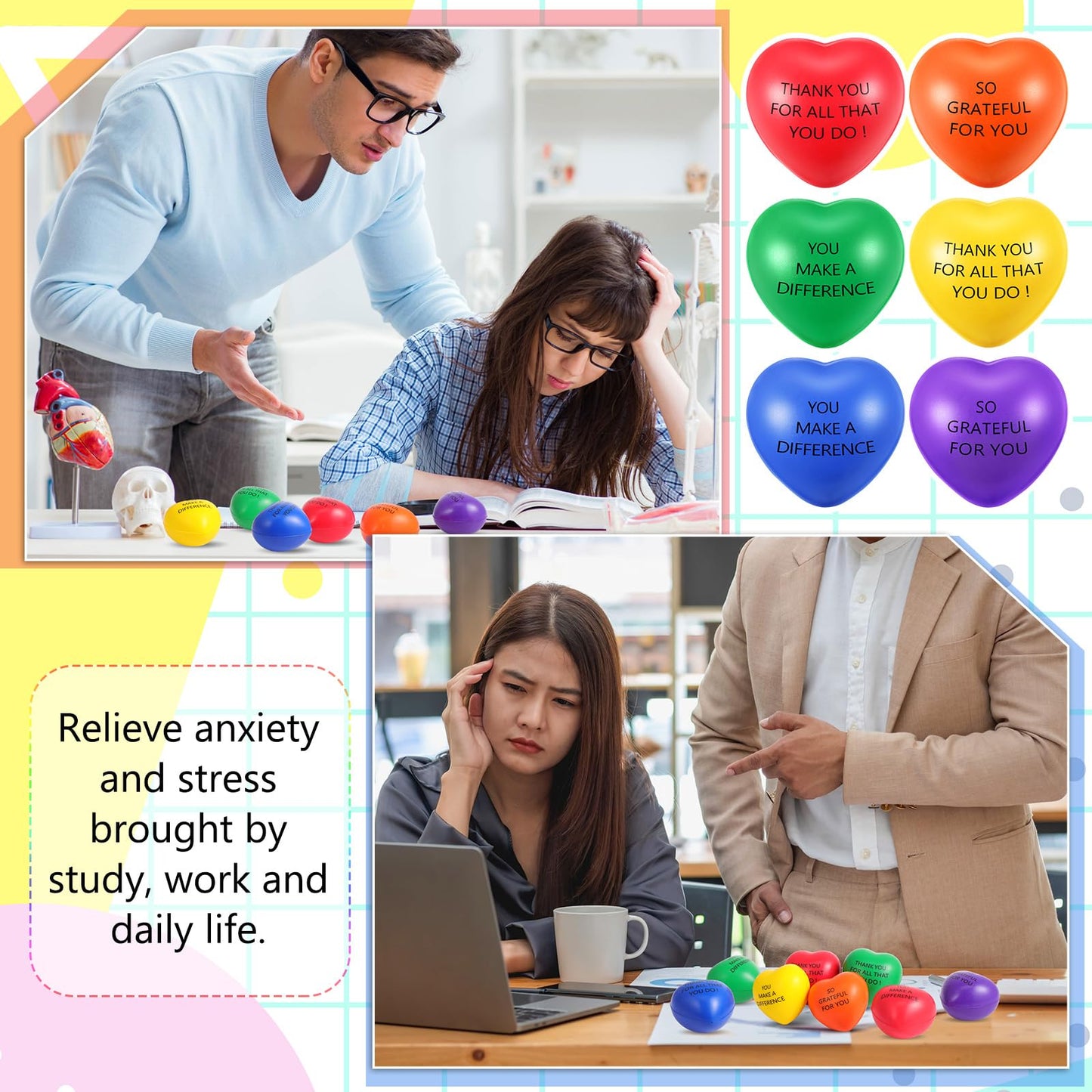 Meooeck 90-Piece Valentines Heart Stress Balls - Colorful Motivational Foam Stress Toys