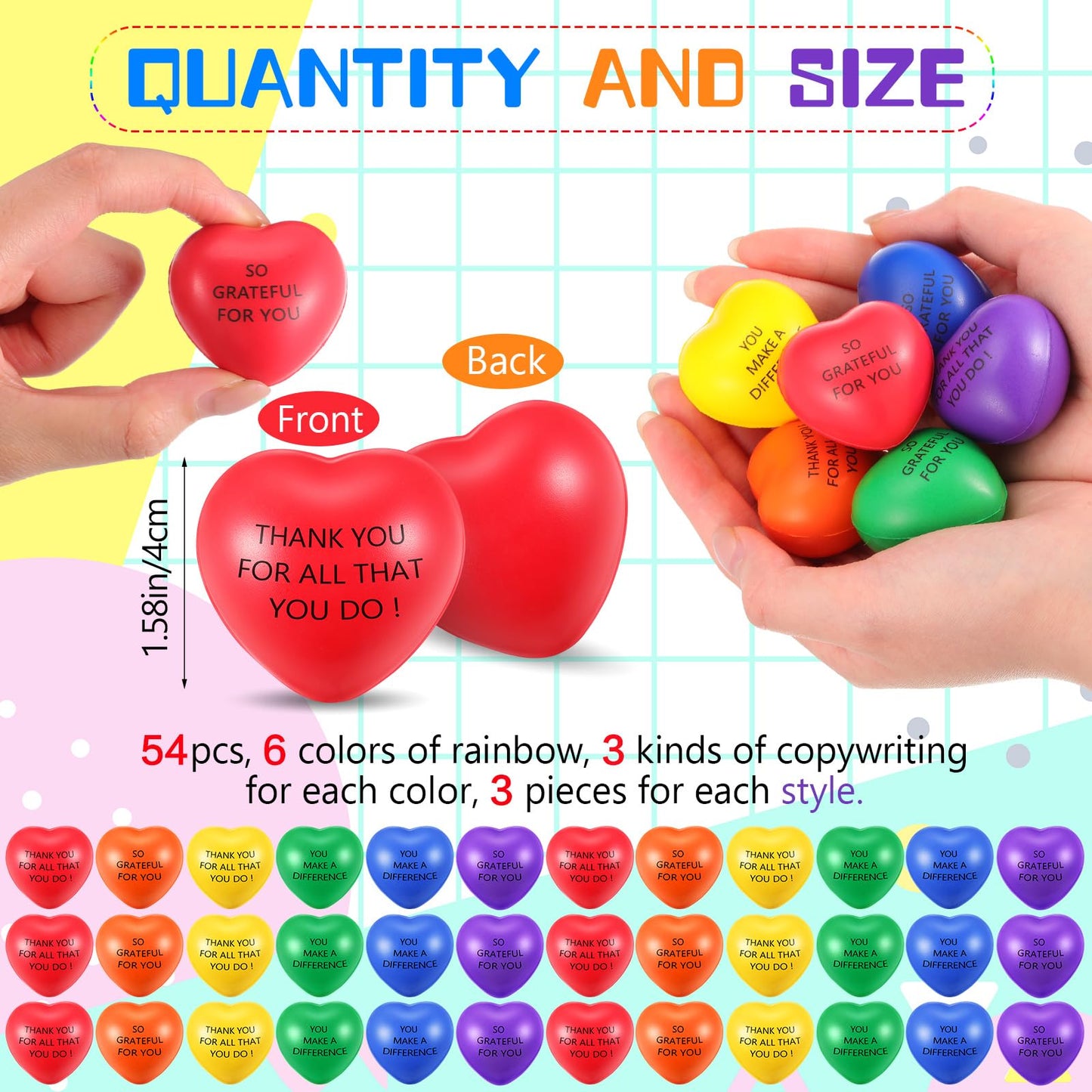 Meooeck 90-Piece Valentines Heart Stress Balls - Colorful Motivational Foam Stress Toys