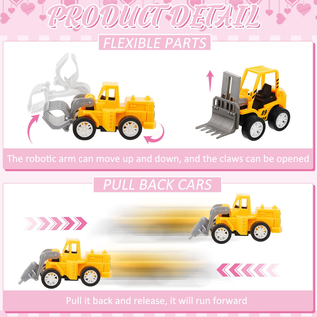 Meooeck Valentines Day Gifts for Kids — 24 Mini Construction Vehicles & Cards Set