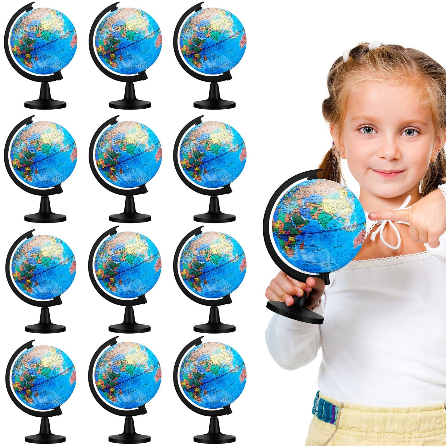 Meooeck 12 Pcs World Globe with Stand – 4.6" Blue Classroom Bulk Globe Set