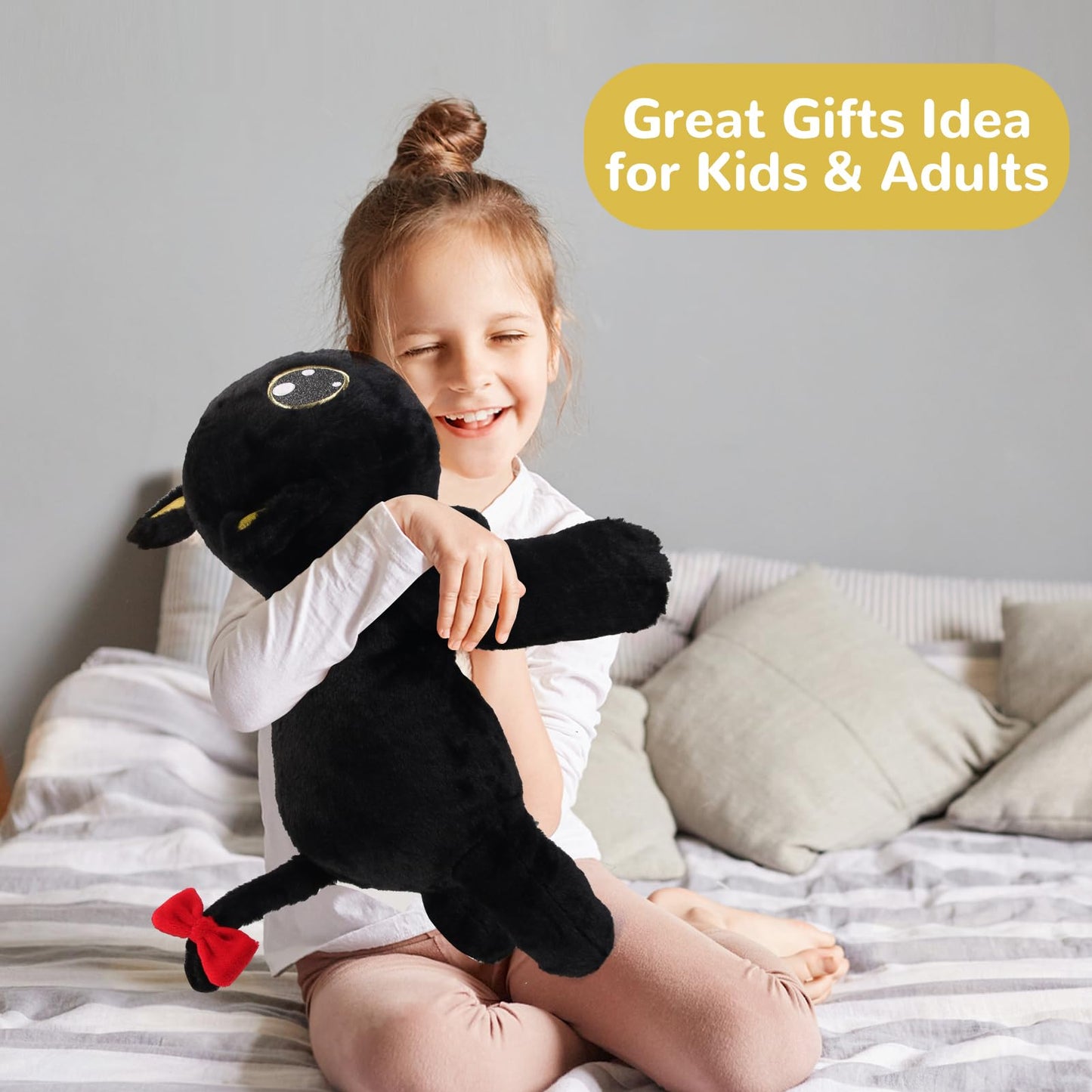 Meowtastic Black Cat Weighted Plush – 22in, 4.5 lb Cozy Pillow Toy