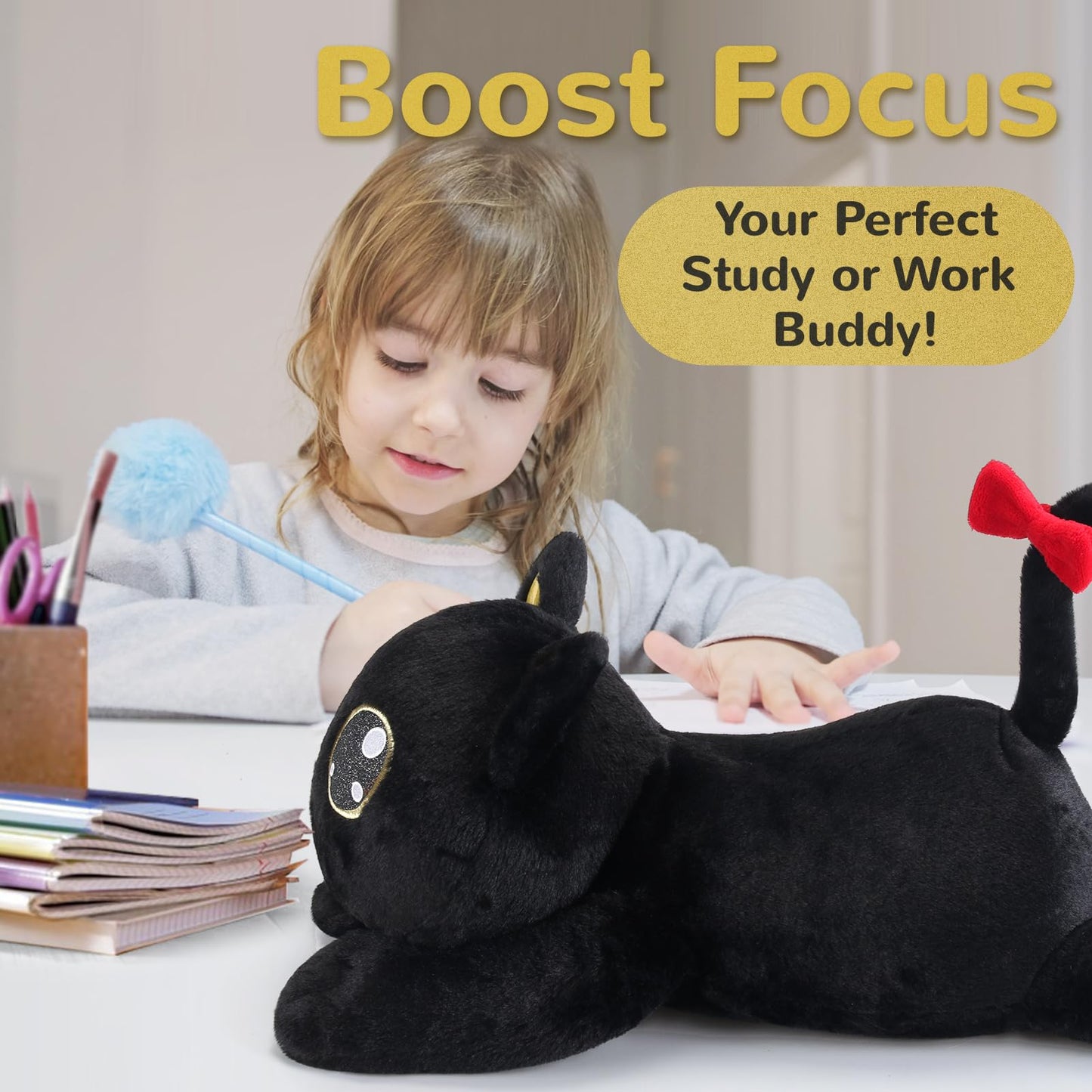 Meowtastic Black Cat Weighted Plush – 22in, 4.5 lb Cozy Pillow Toy