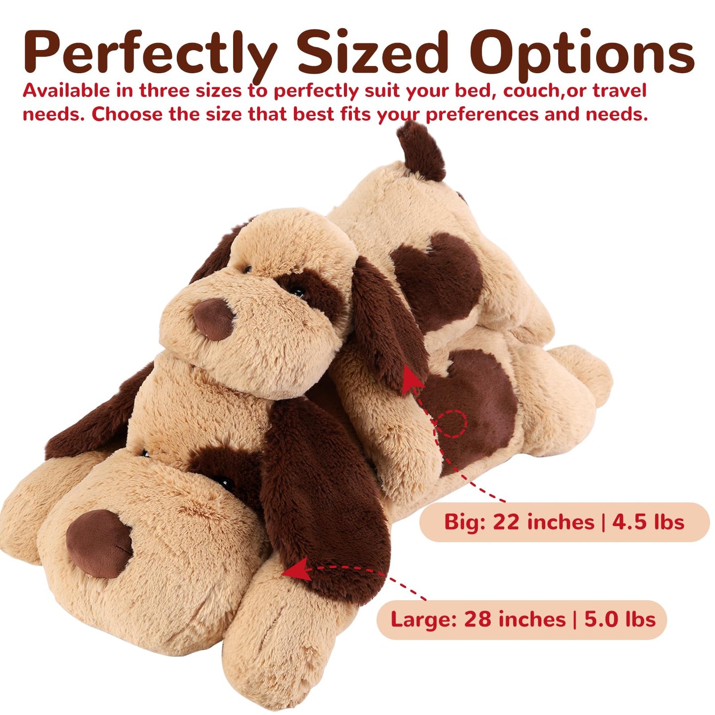 meowtastic Brown Dog Weighted Stuffed Animal - 22in, 4.5 lb Plush Pillow