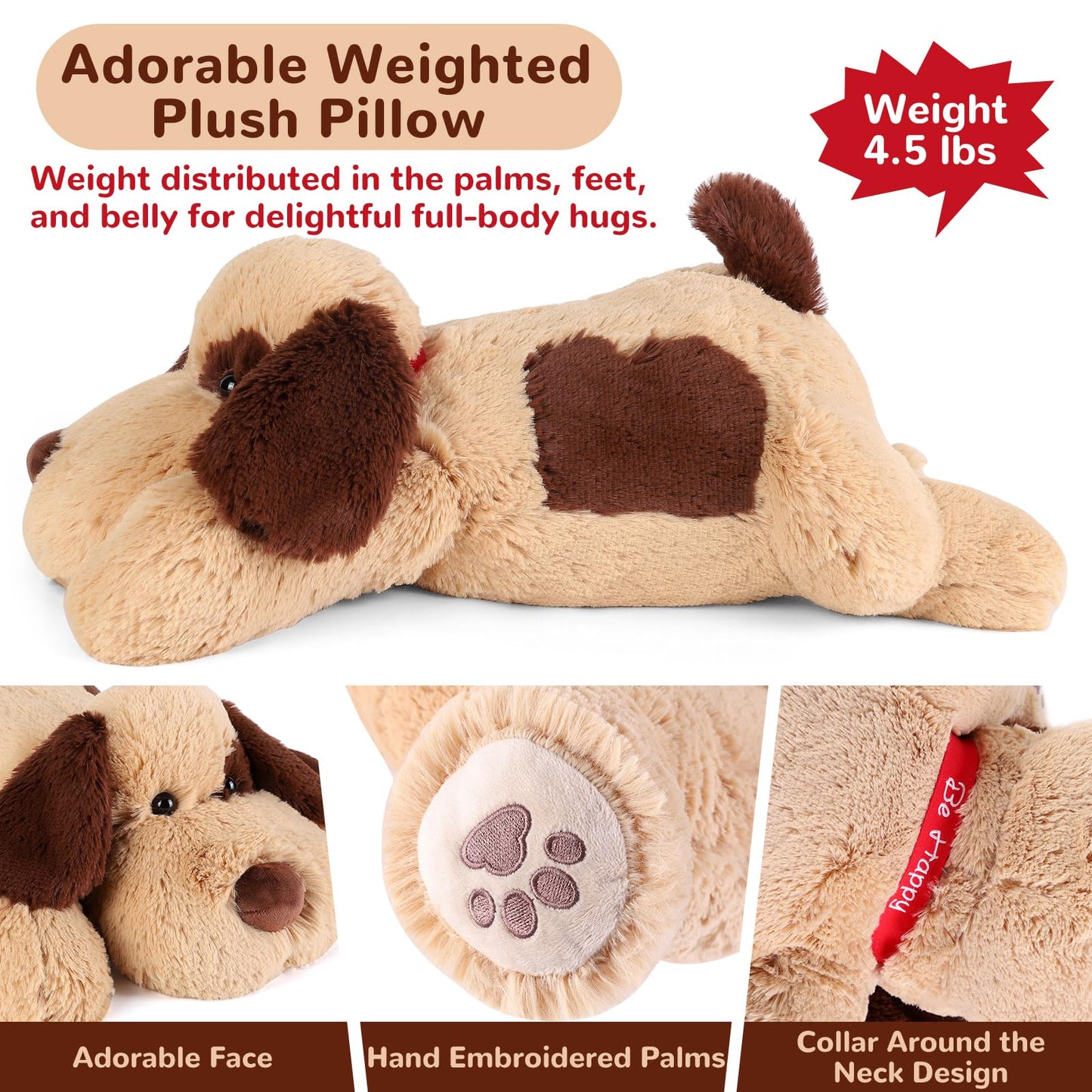 meowtastic Brown Dog Weighted Stuffed Animal - 22in, 4.5 lb Plush Pillow