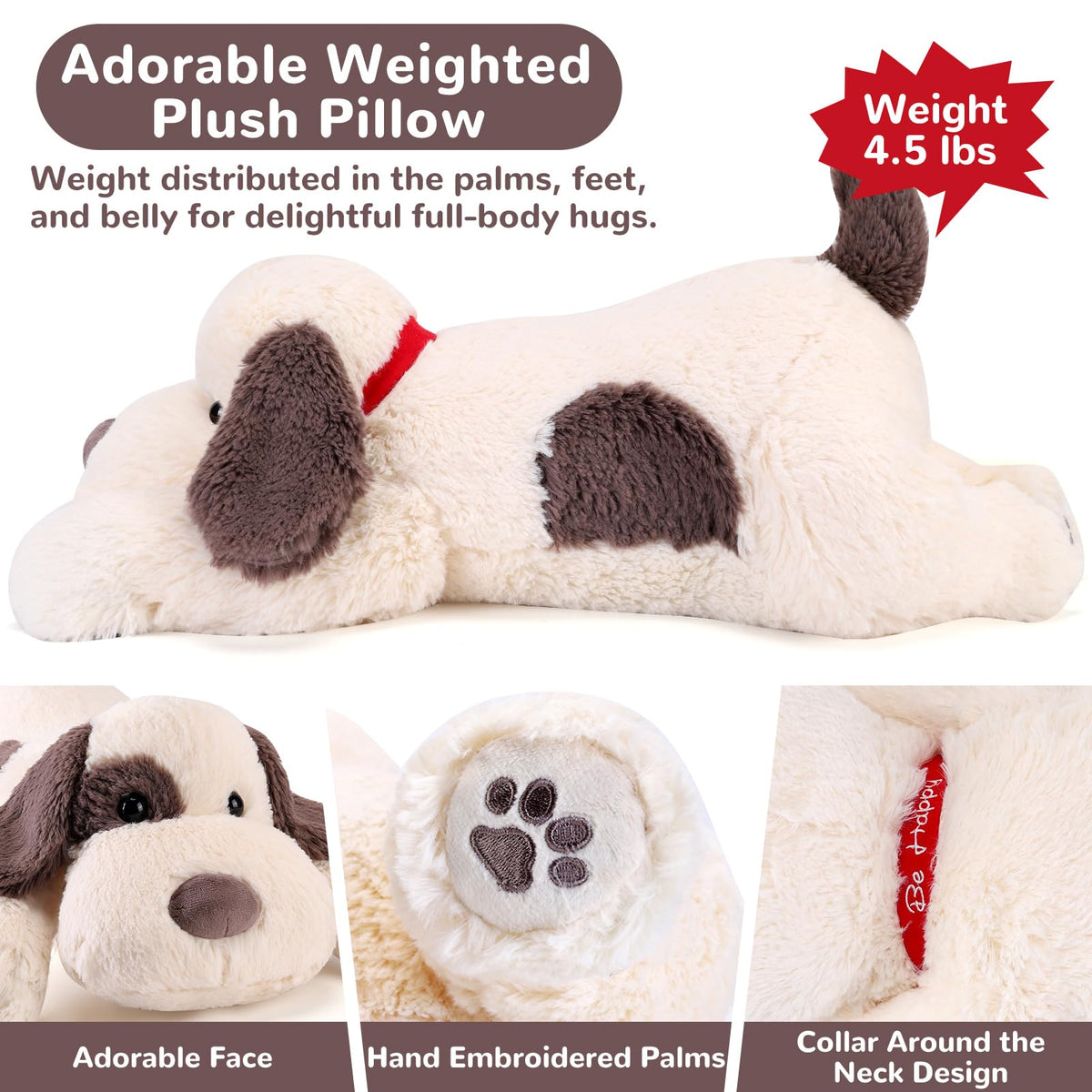 Meowtastic Grey & White Dog Weighted Stuffed Animal | 22-Inch, 4.5 lb Plush Pillow for Cozy Comfort