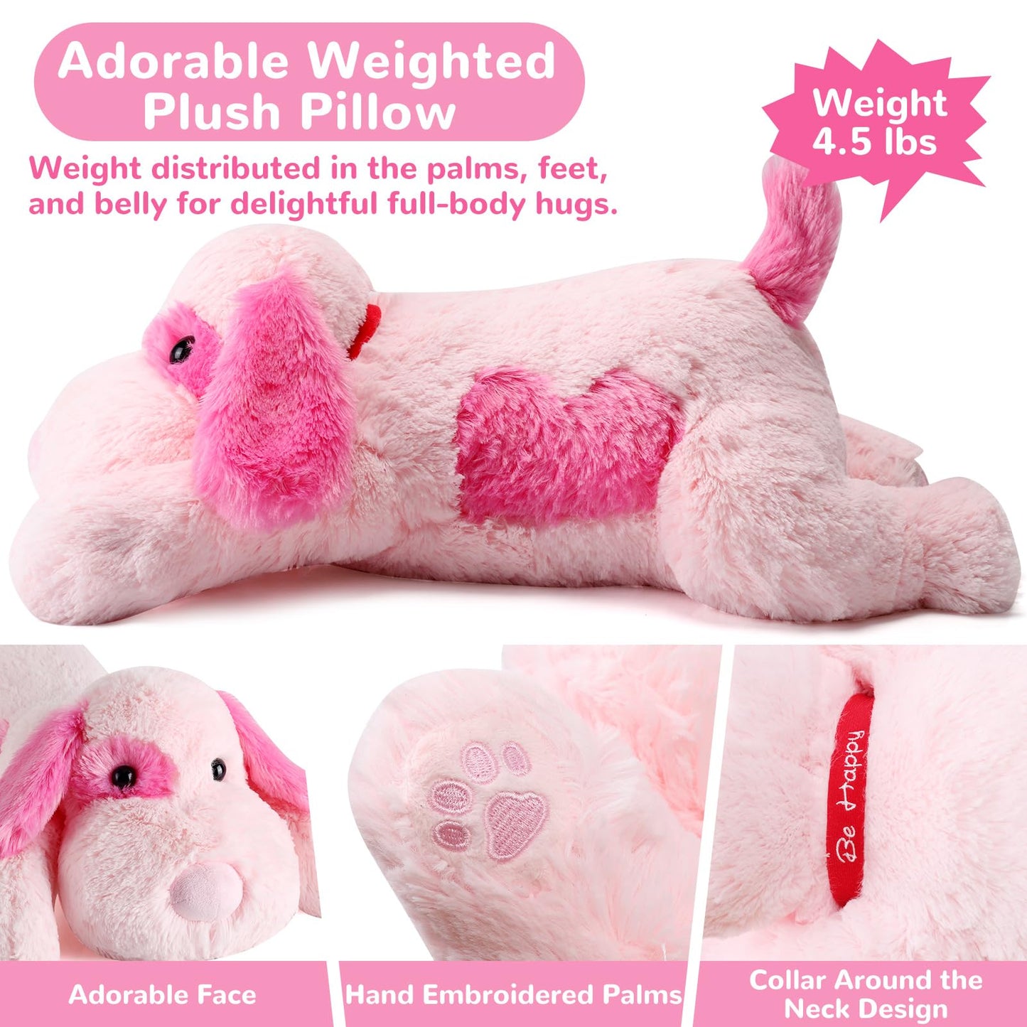 Meowtastic Pink Dog Weighted Stuffed Animal - 22 Inch, 4.5 Lb Plush Pillow