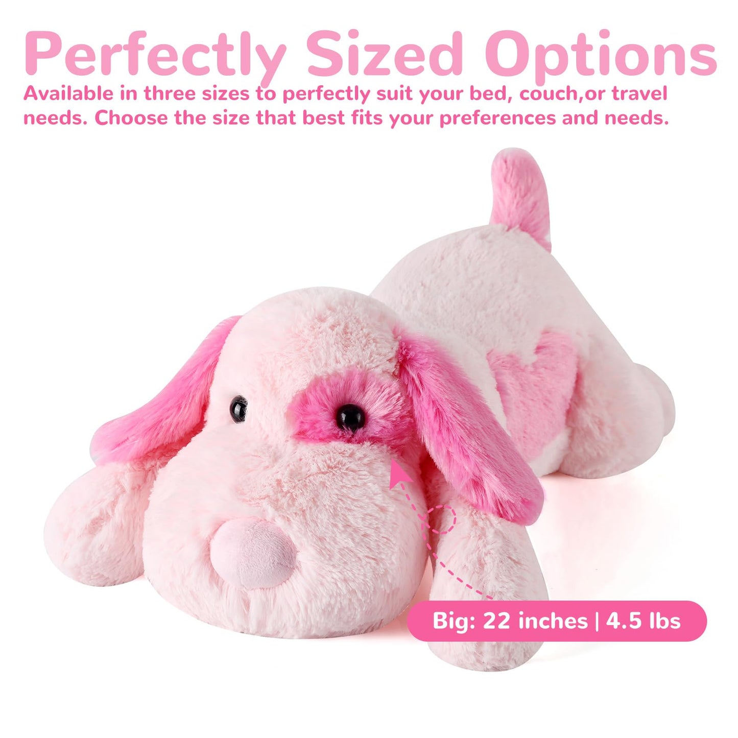 Meowtastic Pink Dog Weighted Stuffed Animal - 22 Inch, 4.5 Lb Plush Pillow